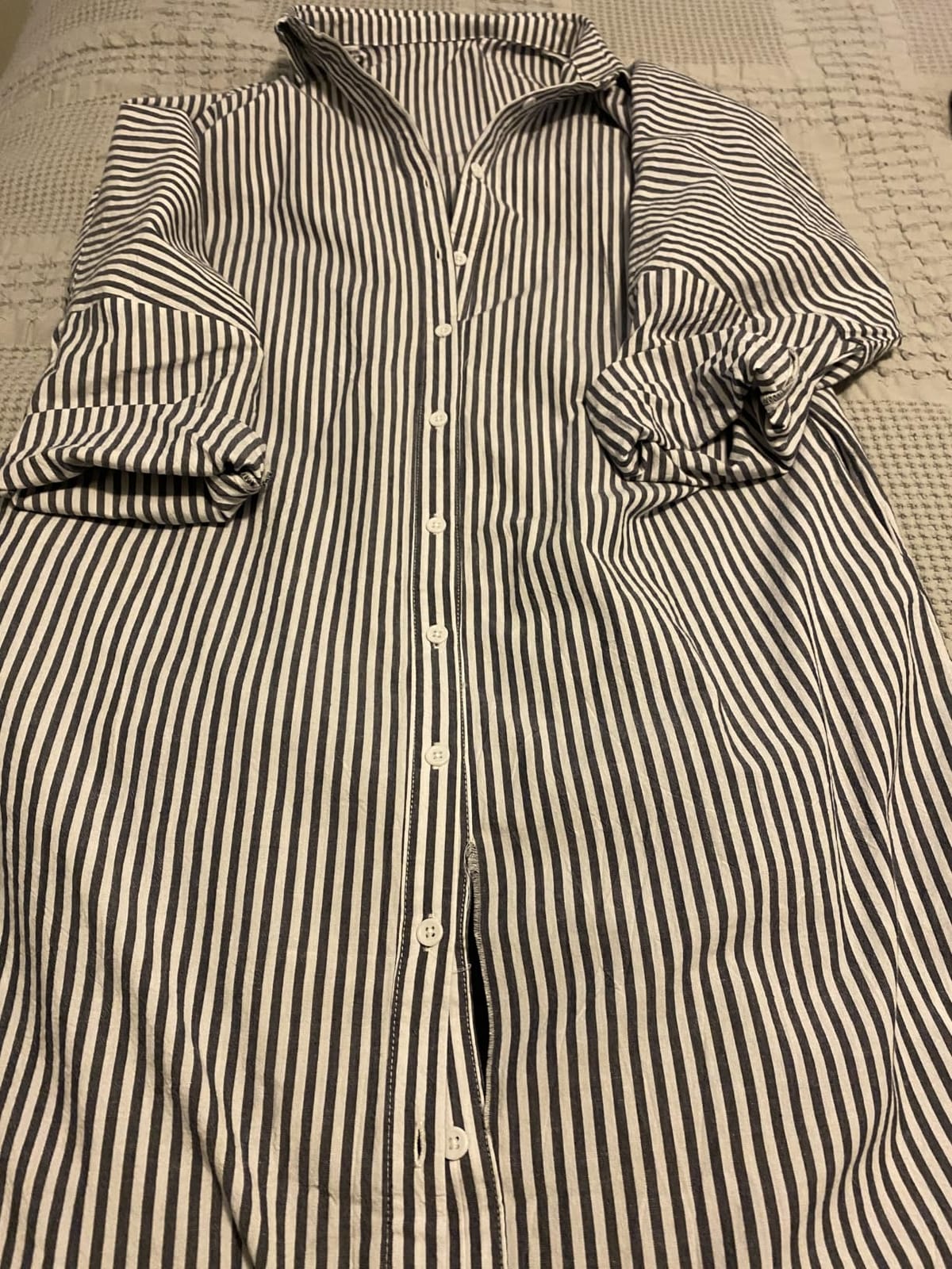 chouyatou Women's Casual Long Sleeve Button Down Loose Striped Cotton Maxi Shirt Dress customer photo 2