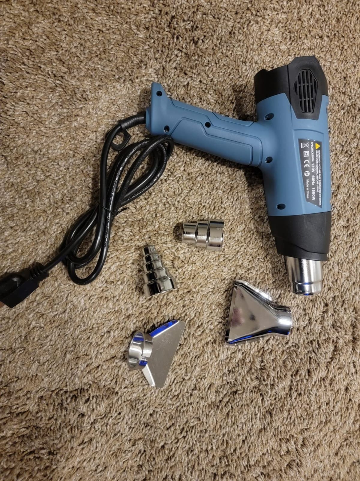 ROMECH 1500W Heavy Duty Heat Gun, Variable Temperature Control Hot Air Gun Kit with 2 Air Flow 120°F~1200°F and 4 Nozzles for Crafts Shrink Wrap (Blue) customer photo 1