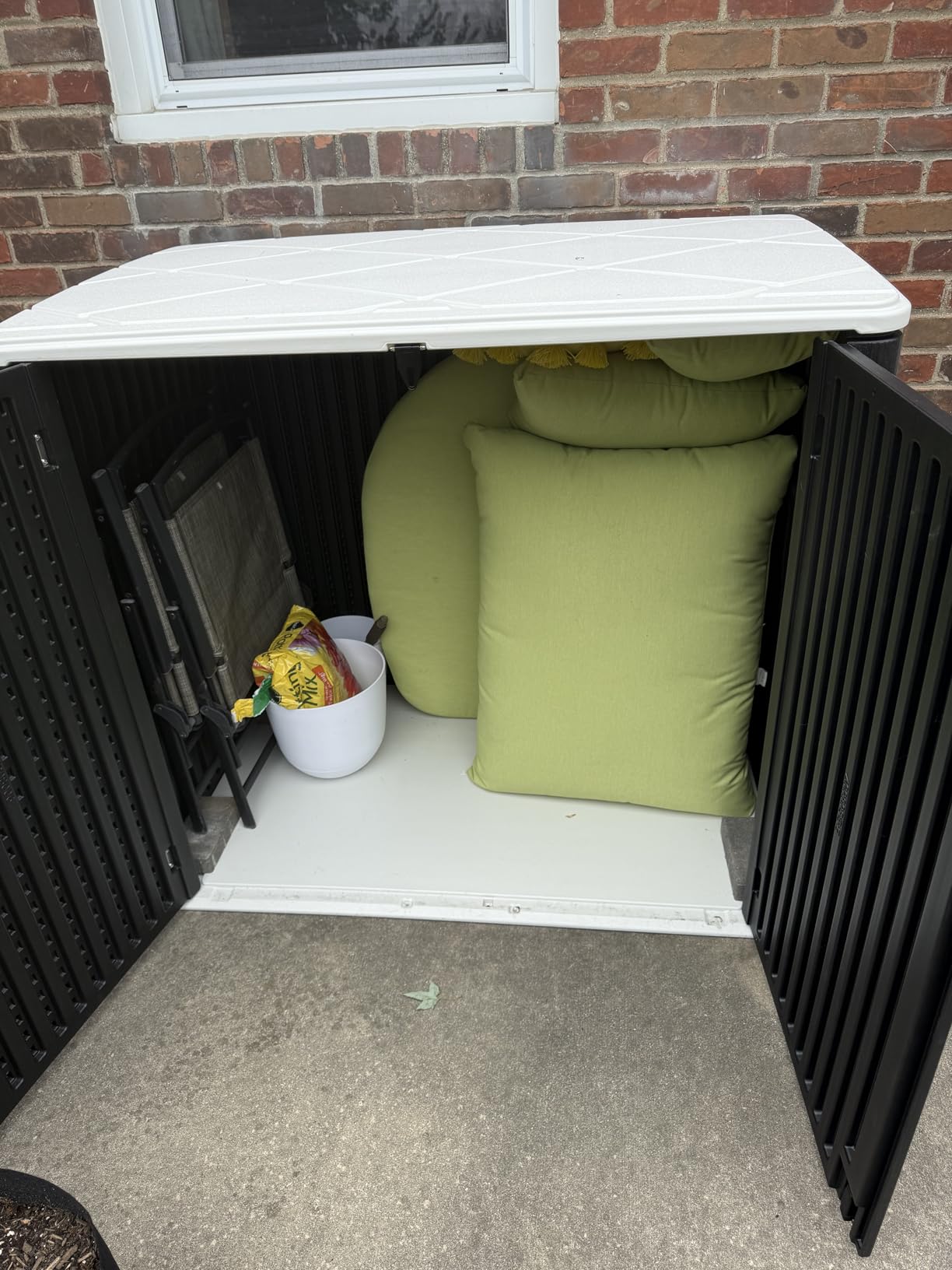 KINYING Larger Outdoor Storage Shed Weather Resistance, Horizontal Outdoor Storage Box Waterproof for Garden, Patios, Backyards, 48 Cu.ft Capacity for Garbage Cans, Lawn Mower, Garden Tools customer photo 1