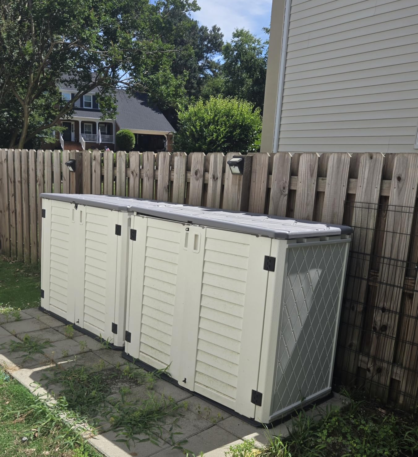 KINYING Larger Outdoor Storage Shed Weather Resistance, Horizontal Outdoor Storage Box Waterproof for Garden, Patios, Backyards, 48 Cu.ft Capacity for Garbage Cans, Lawn Mower, Garden Tools customer photo 2
