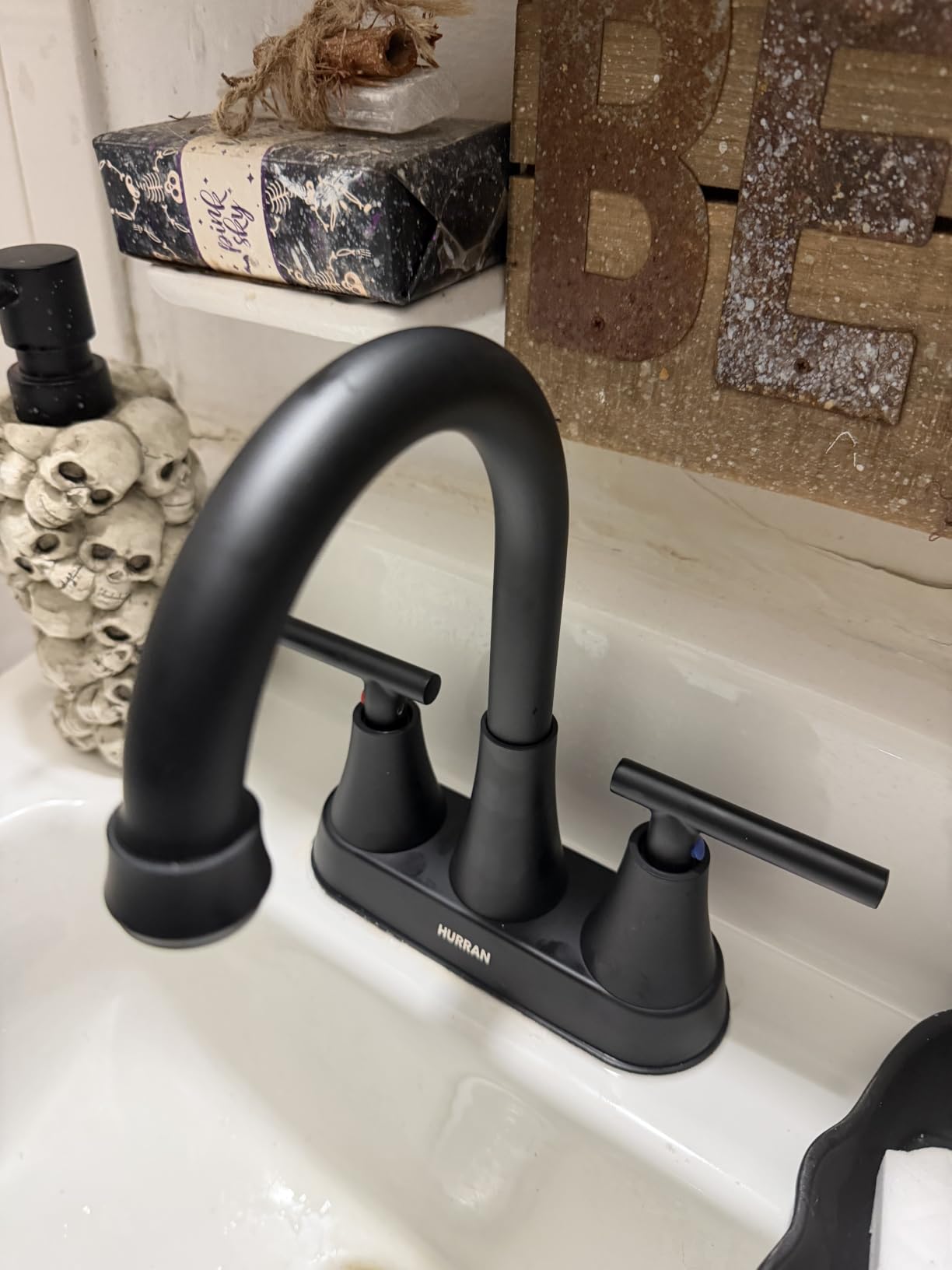 Bathroom Faucet, Hurran 4 inch Centerset 2-Handle Lead-Free, Brushed Nickel customer photo 2