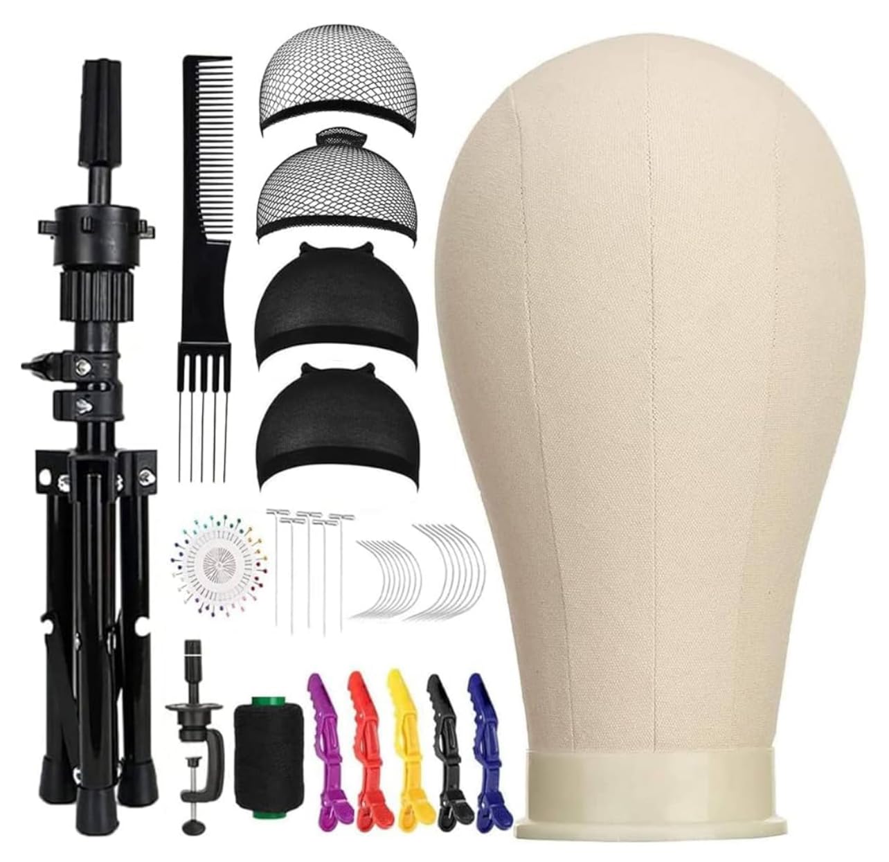 SZCY LLC 23 Inch Canvas Block Wig Head, 47 Inch Wig Stand Tripod with Head, Mannequin Head for Wigs Display with Wig Caps, T C Pins Brush customer photo 2