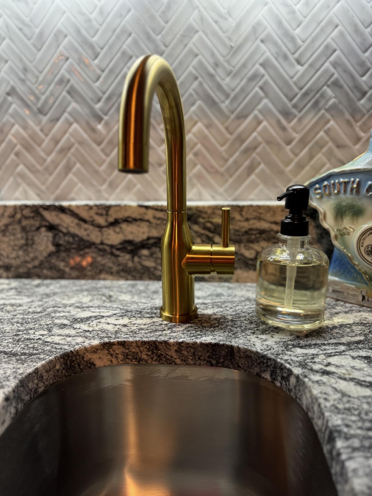 WOWOW Brushed Gold Bar Sink Faucet Single Hole Bar Faucet 1 Handle Small Kithcen Faucet for Wet Bar and RV Sink customer photo 1