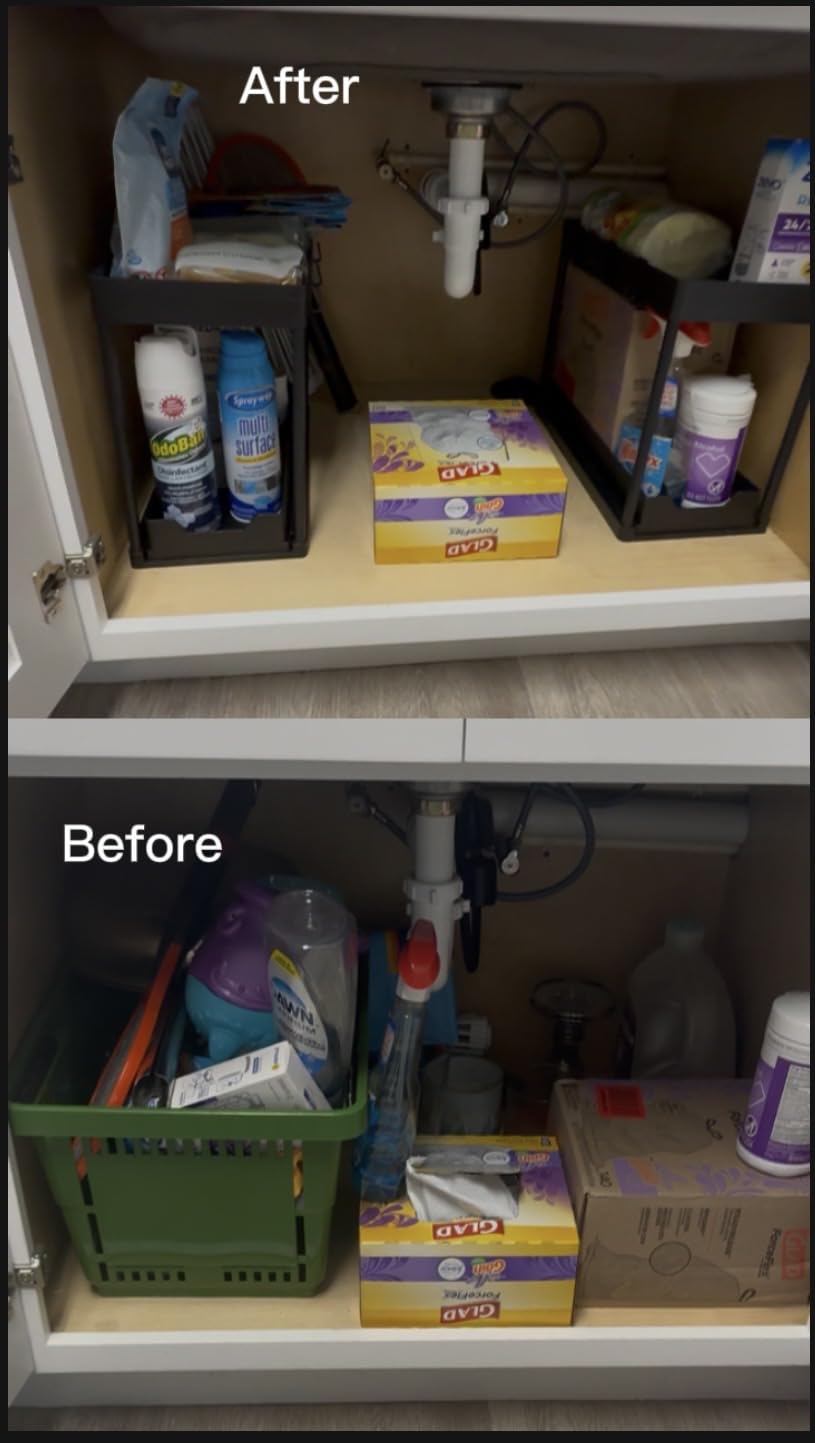 DEKAVA Under Sink Organizer 2 Pack, Bathroom Cabinet Organizer, 2 Tier Sliding Cabinet Basket Organizer Drawer, Multi-Purpose Bath Collection Baskets for Bathroom (Black) customer photo 1