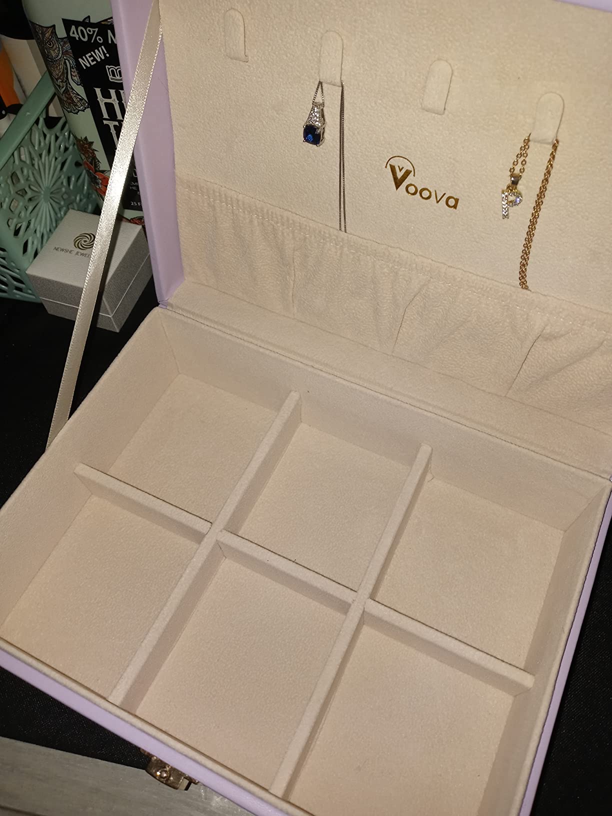 Voova 2 Layer Jewelry Box Organizer with Removable Tray, Vintage Gift, Apricot customer photo 2