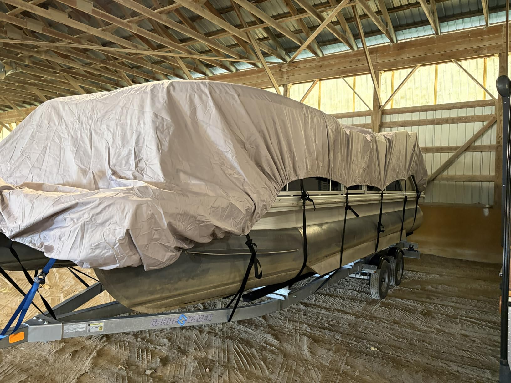 Solim 22-24FT Pontoon Boat Cover, 1200D Heavy Duty Waterproof, UV Resistant | Marine Grade Oxford Fabric, Tear Resistant, Double Stitching, Elastic Hem, Adjustable Tie-down Straps, Fits Up to 8.5 Ft Beam customer photo 2