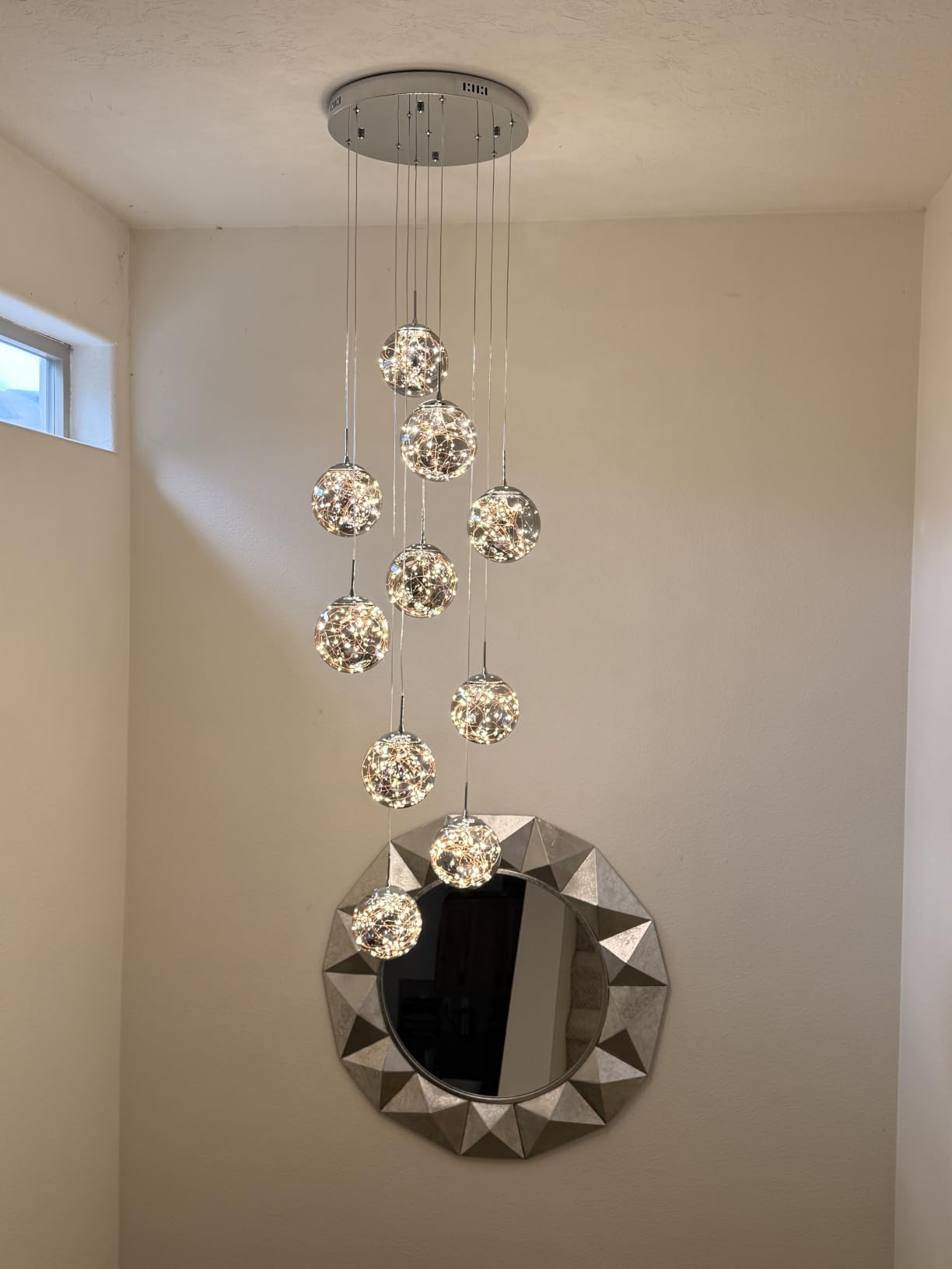 10-Light LED Staircase Chandelier Crystal Ceiling Lights Large Chandeliers for High Ceilings, Entryway Modern Lighting Fixture Villas and Stairs, Adjustable Length 16