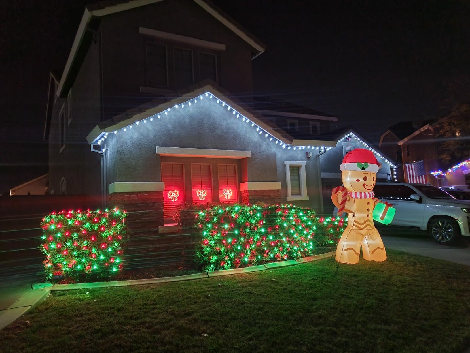 HISHINY LED Blue Christmas Net Lights Outdoor Christmas Decorations 5ftx5ft 100LED Green Wire,Connectable Outdoor Indoor Yard Mesh Shrub Net Lights String for Halloween Chritmas Party,Tree,Bush(Blue) customer photo 2