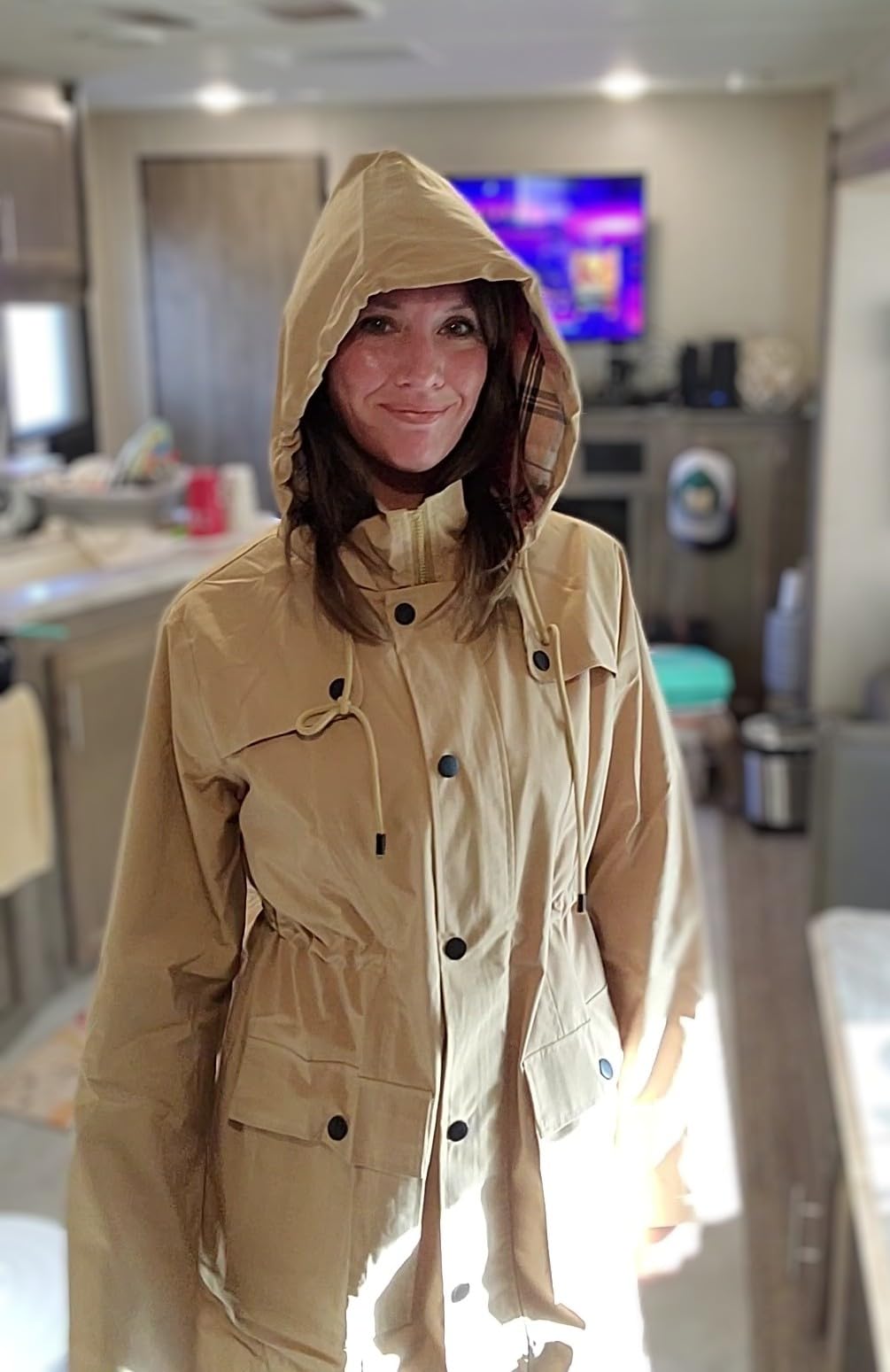 SaphiRose Women's Waterproof Rain Jacket Long Raincoat Hooded Windbreaker Trench Coat customer photo 2