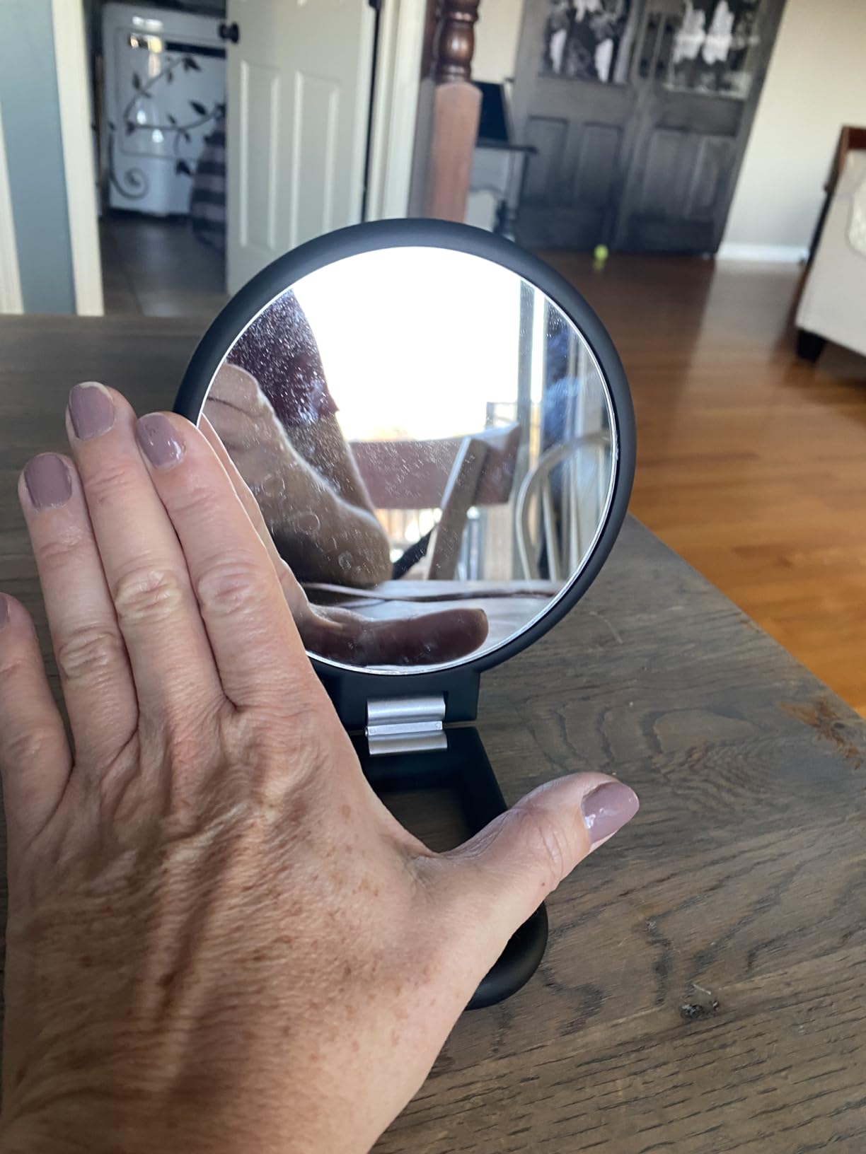 CLSEVXY Magnifying Handheld Mirror Double Sided, 1X 20X Magnification Hand Mirrors, Travel Folding Hand Held Mirror, 360°Rotation Pedestal Makeup Vanity Mirror customer photo 2