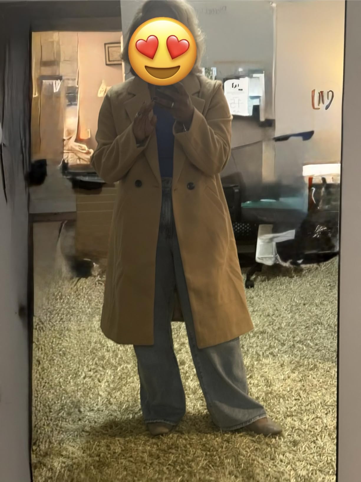 Hooever Women's Wool Coat Notch Lapel Double-Breasted Peacoat customer photo 2