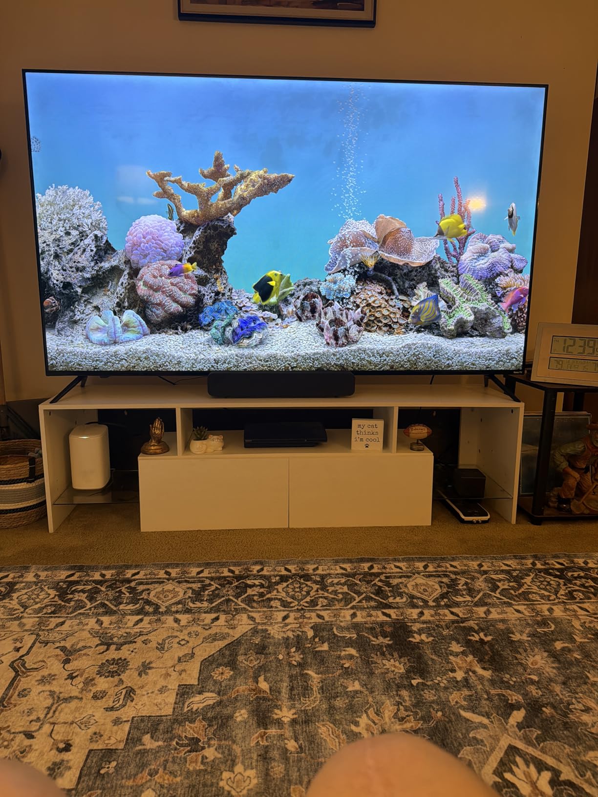 JUMMICO 63 Inch Modern LED TV Stand for 70 Inch TV (White) customer photo 2