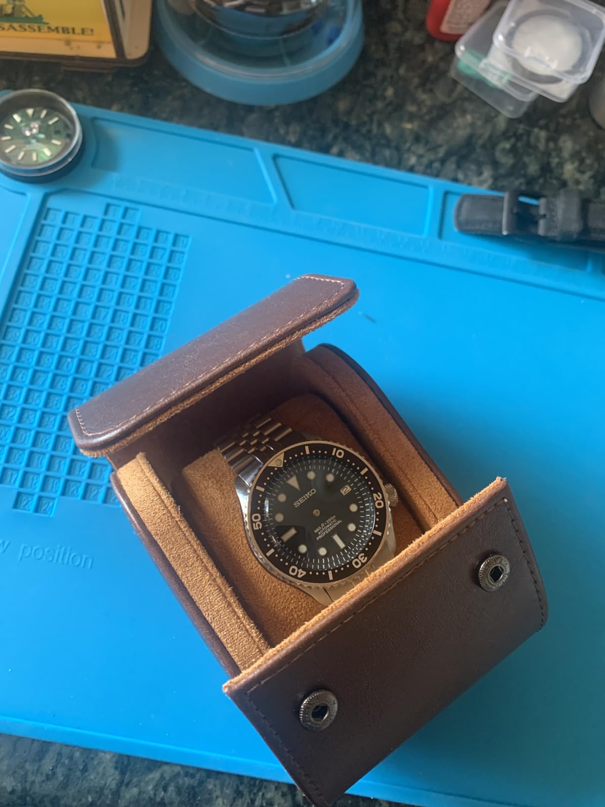 Watch Roll Travel Leather Case - Brown Single Watch Gift Box with Pillow for Men, Storage Organizer & Solid Dividers for Home Storage,Anniversary Birthday customer photo 2