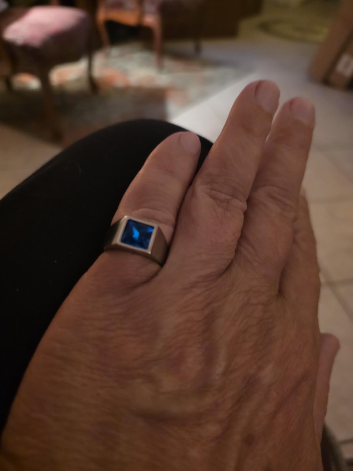 Bestyle Stainless Steel Men Signet Ring-Black/Blue Gemstone Band Ring-Classic Simple Thick Men Ring Size 7-14 customer photo 1