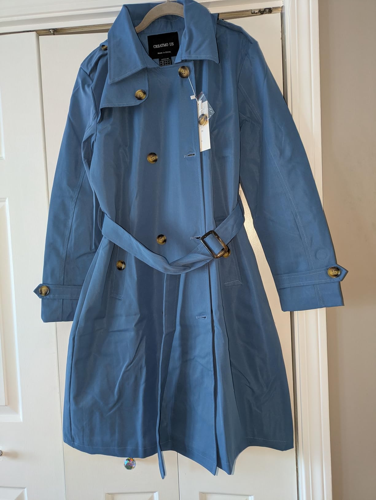 CREATMO US Women's Long Trench Coat Double-Breasted Classic Lapel Overcoat Belted Slim Outerwear Coat with Detachable Hood customer photo 2