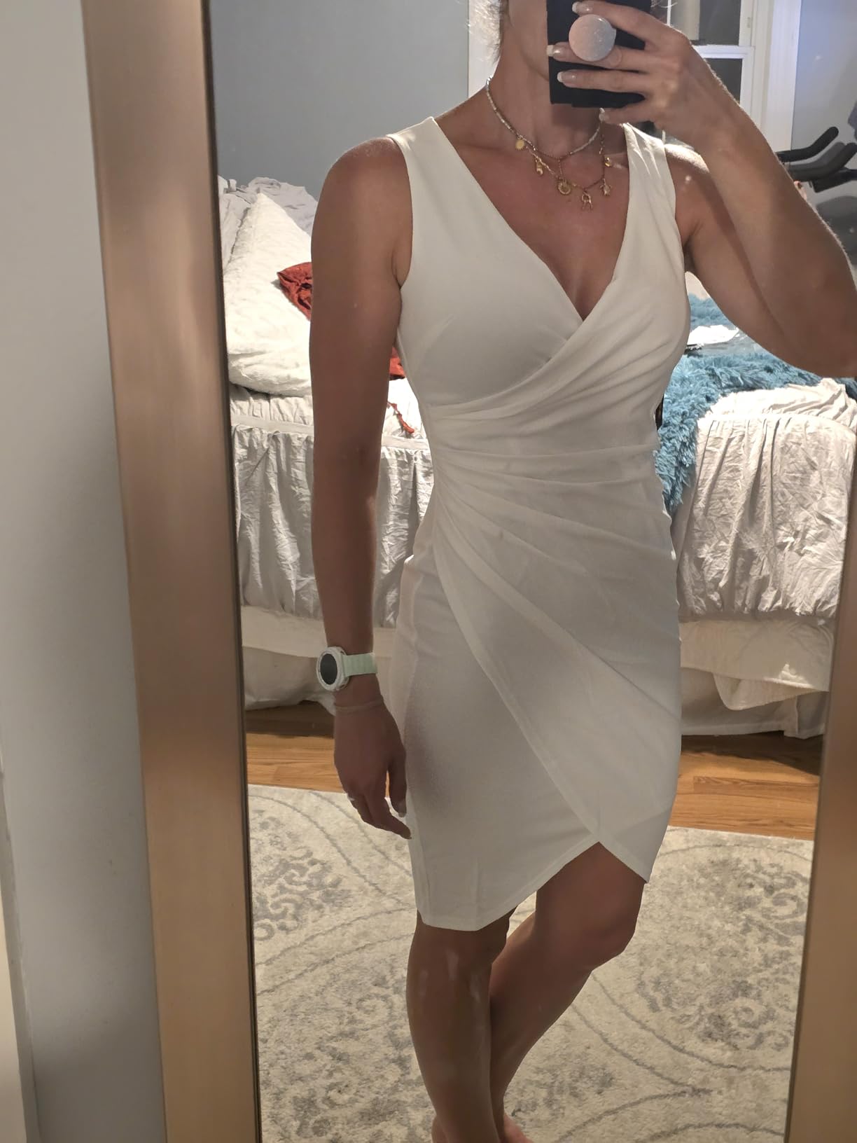 IHOT 2026 Women's Sexy V Neck Sleeveless Faux Wrap Ruched Sheath Bodycon Cocktail Party Work Dress customer photo 1