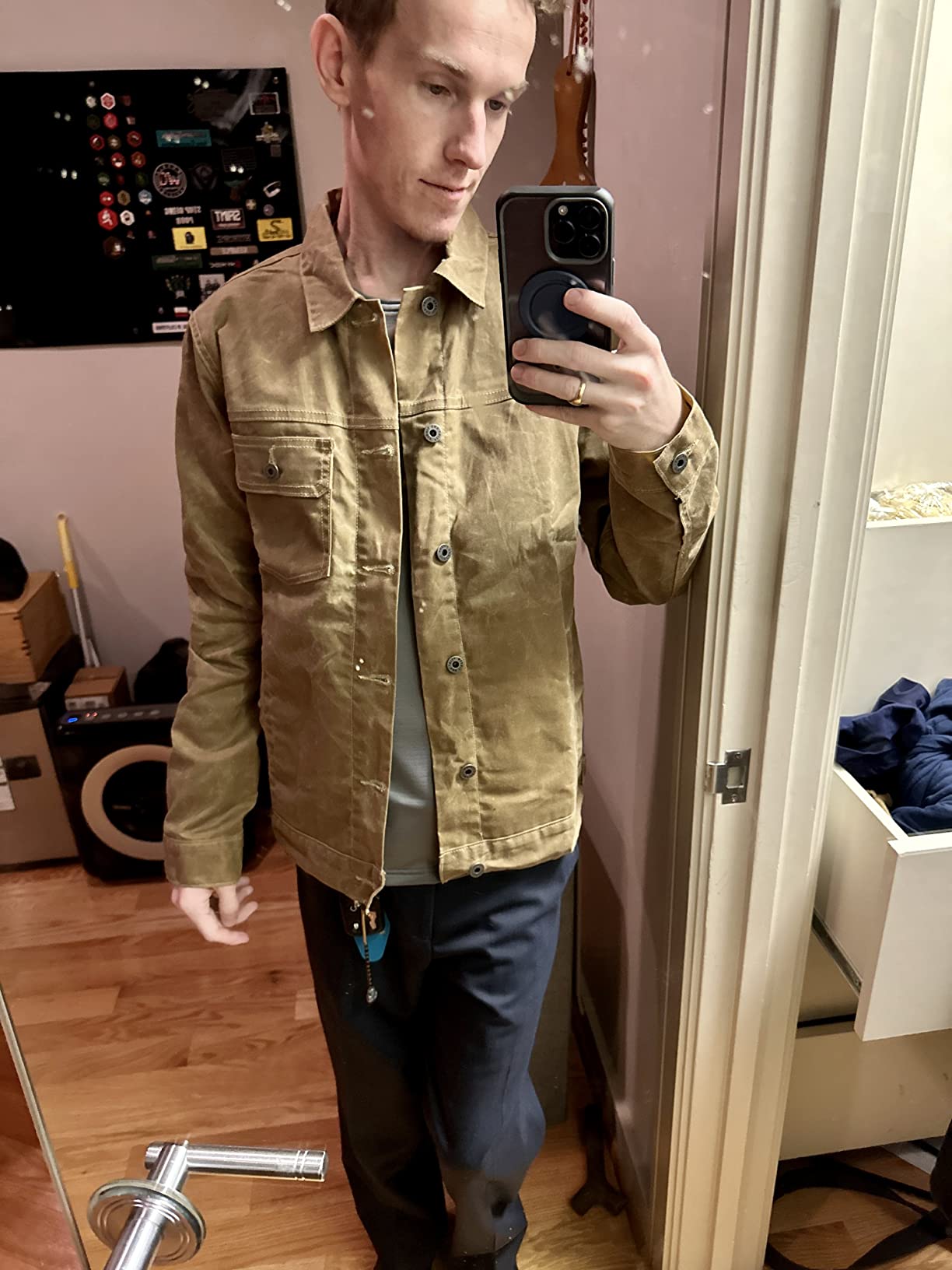 Huckberry Flint and Tinder Men's Flannel-Lined Waxed Trucker Jacket customer photo 1
