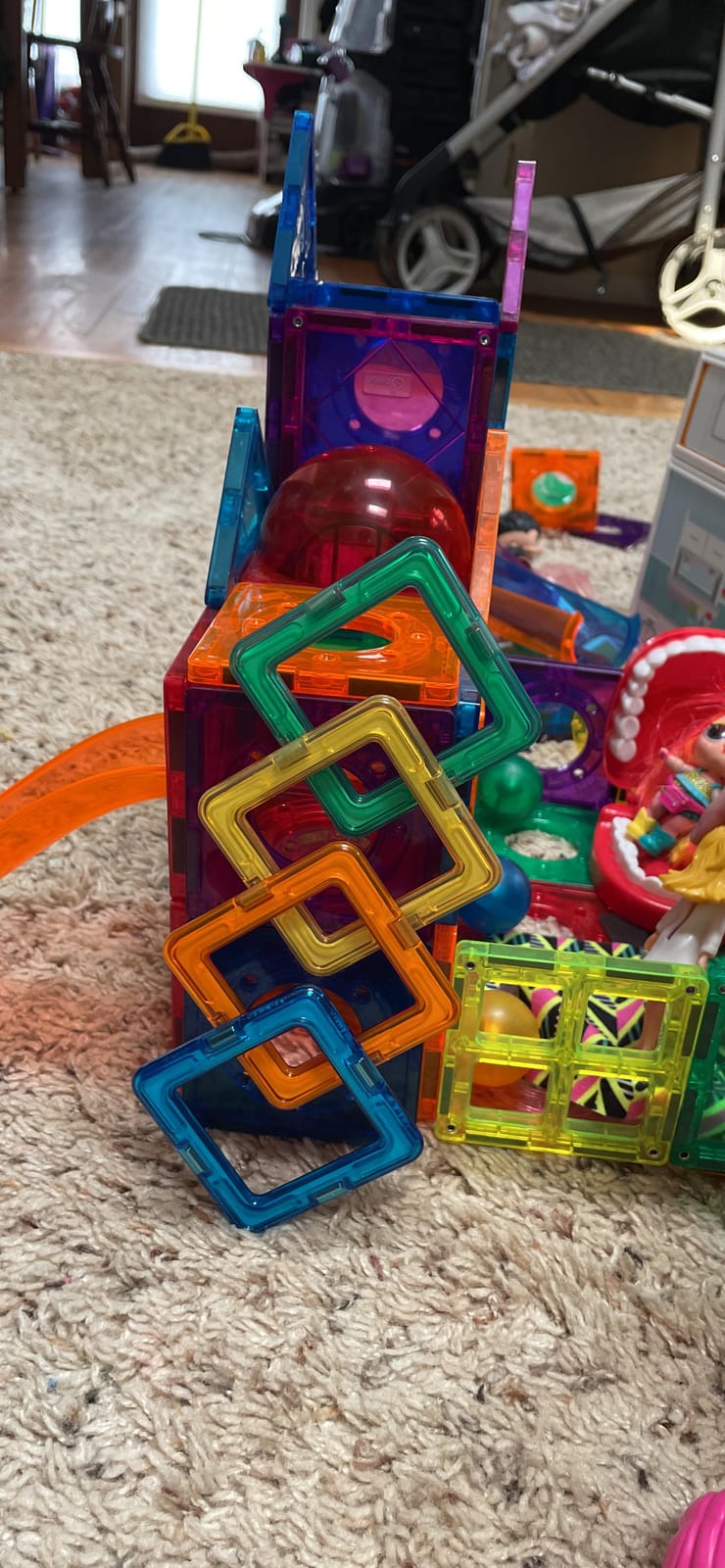 cossy 120 Pcs Magnetic Tiles, 3D Magnetic Blocks Set with 2 Cars, STEM Toys customer photo 2