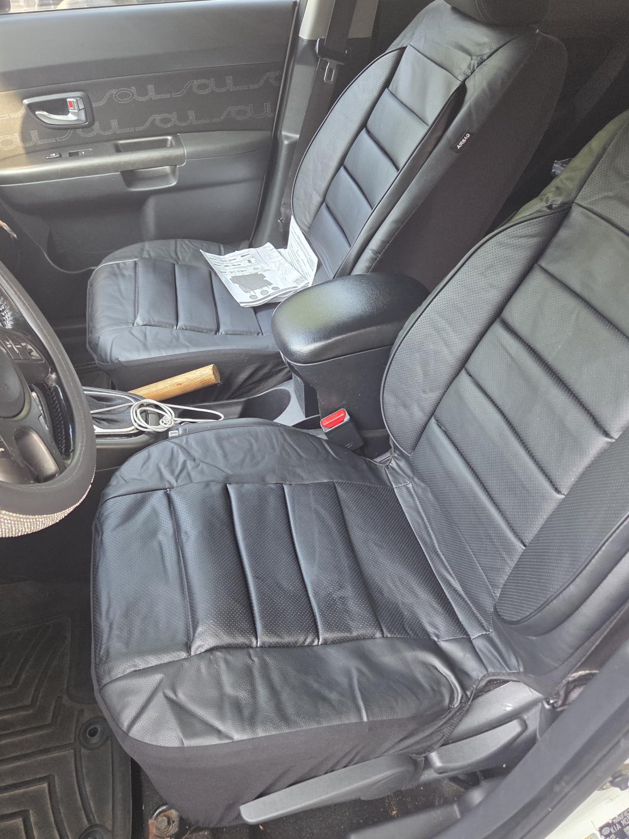 CAR PASS Leather Seat Covers Full Set Universal Water Resistant 3D Foam Back Support, Luxury Comfort Automotive 5 Seat Covers All Season Fit for SUV,Sedan,Van, Airbag Compatible Elegance(Pure Black) customer photo 2