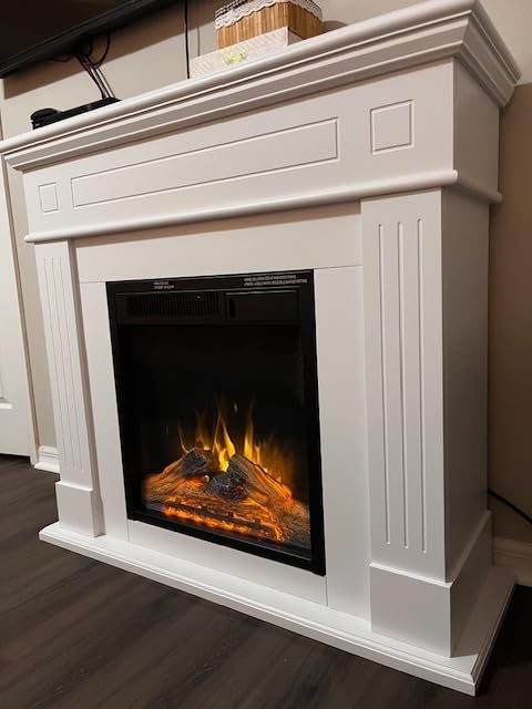 R.W.FLAME 43” Electric Fireplace Mantel Wooden Surround Firebox, TV Stand with Freestanding Electric Fireplace, Remote Control, Adjustable Led Flame, 750W/1500W Pearl White customer photo 1
