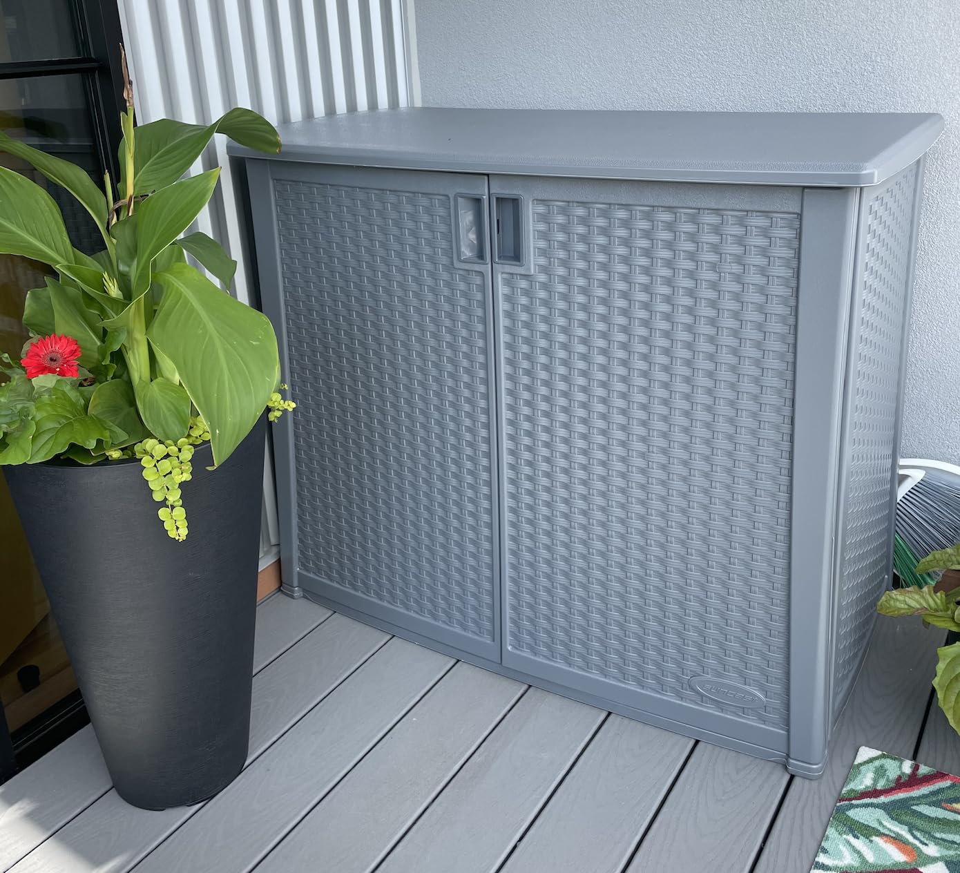 Suncast Lockable Outdoor Cabinet Storage for Patio, Garden and Backyard, 97 Gal, Cool Gray customer photo 1