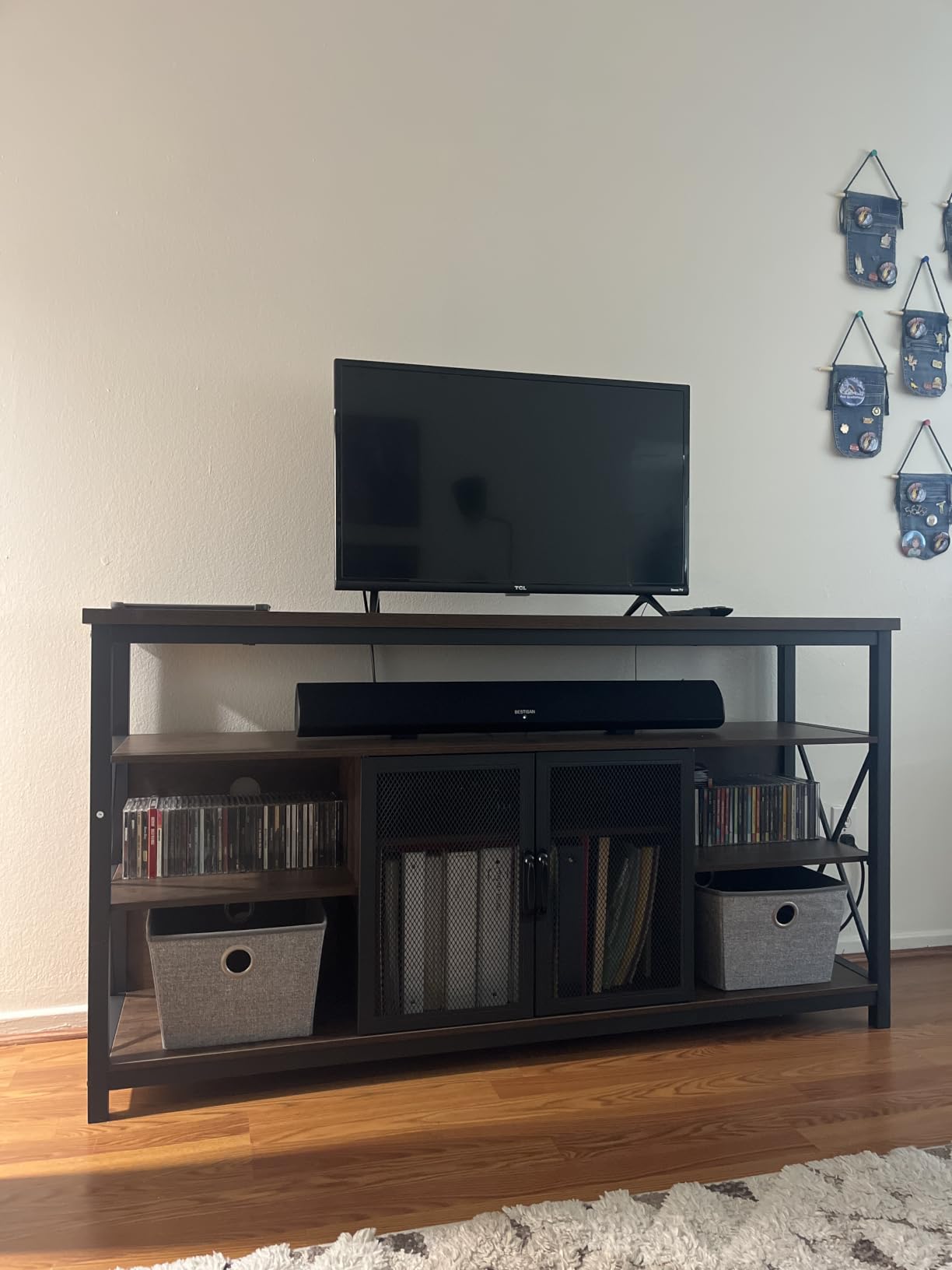 BON AUGURE Tall TV Stand for TVs up to 65 Inch, Industrial Wood Entertainment Center with Storage Cabinet, Farmhouse TV Media Console for Living Room and Bedroom (32 Inch High, Rustic Oak) customer photo 1