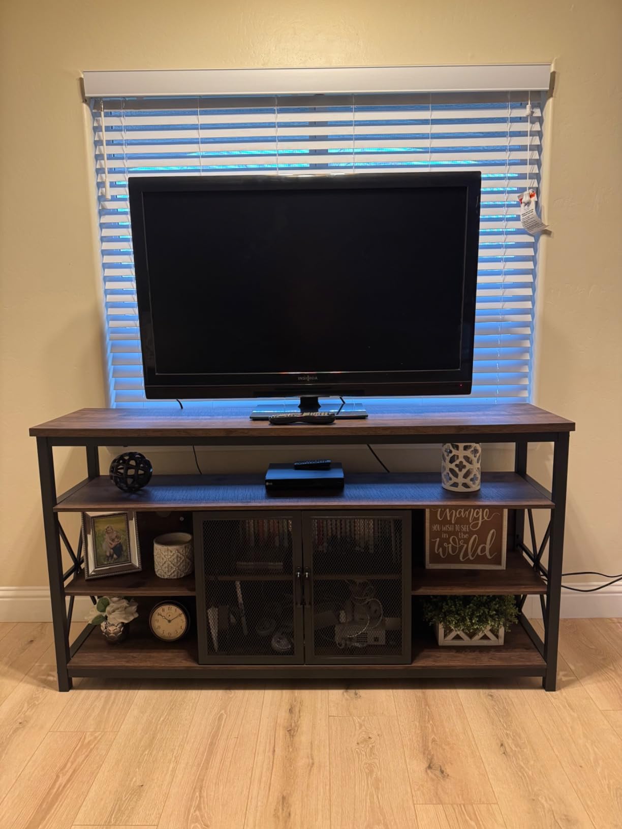 BON AUGURE Tall TV Stand for TVs up to 65 Inch, Industrial Wood Entertainment Center with Storage Cabinet, Farmhouse TV Media Console for Living Room and Bedroom (32 Inch High, Rustic Oak) customer photo 2