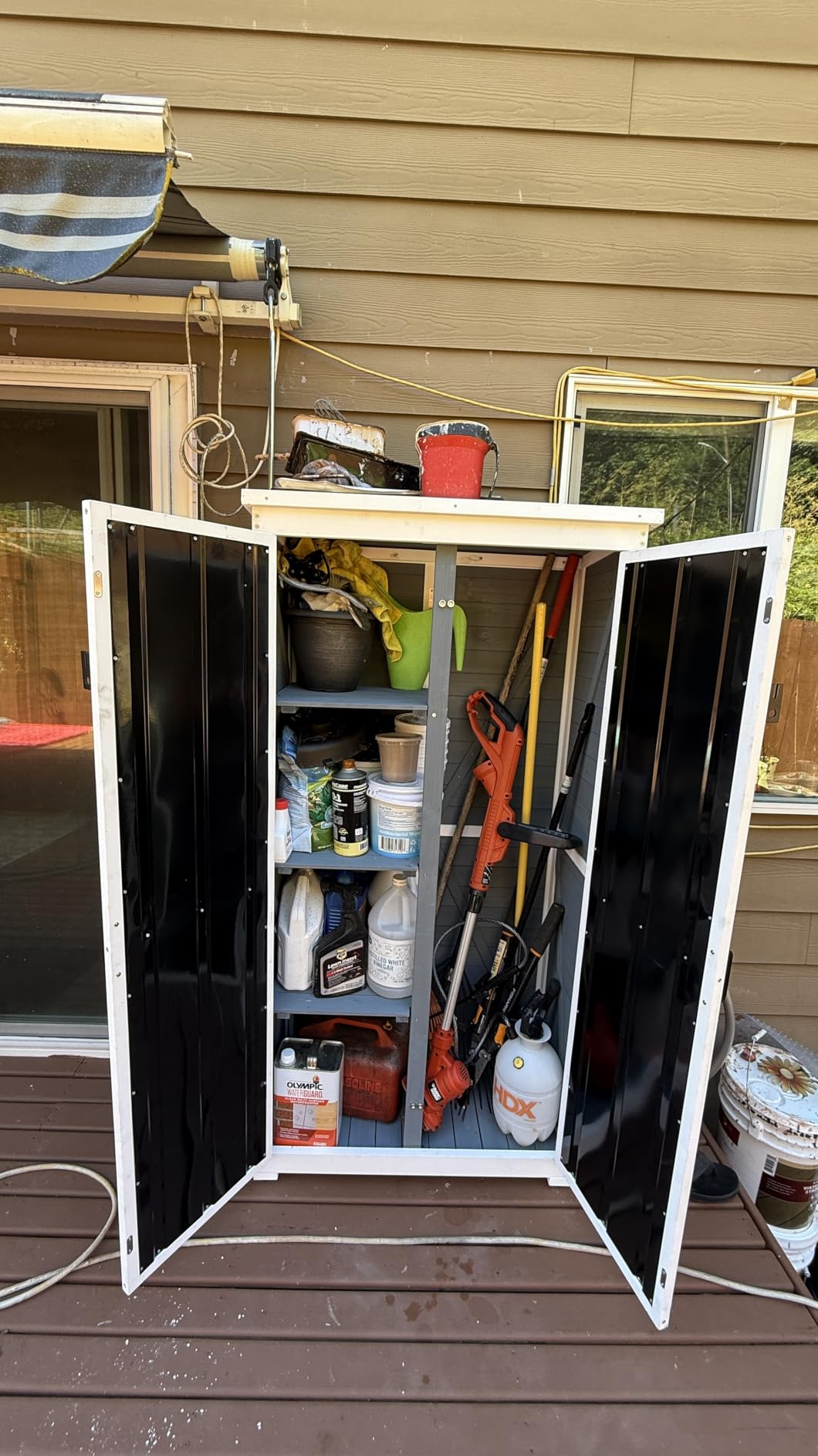 GDLF Outdoor Storage Cabinet, Wood & Metal Garden Shed, Tall Tool Organizer customer photo 1