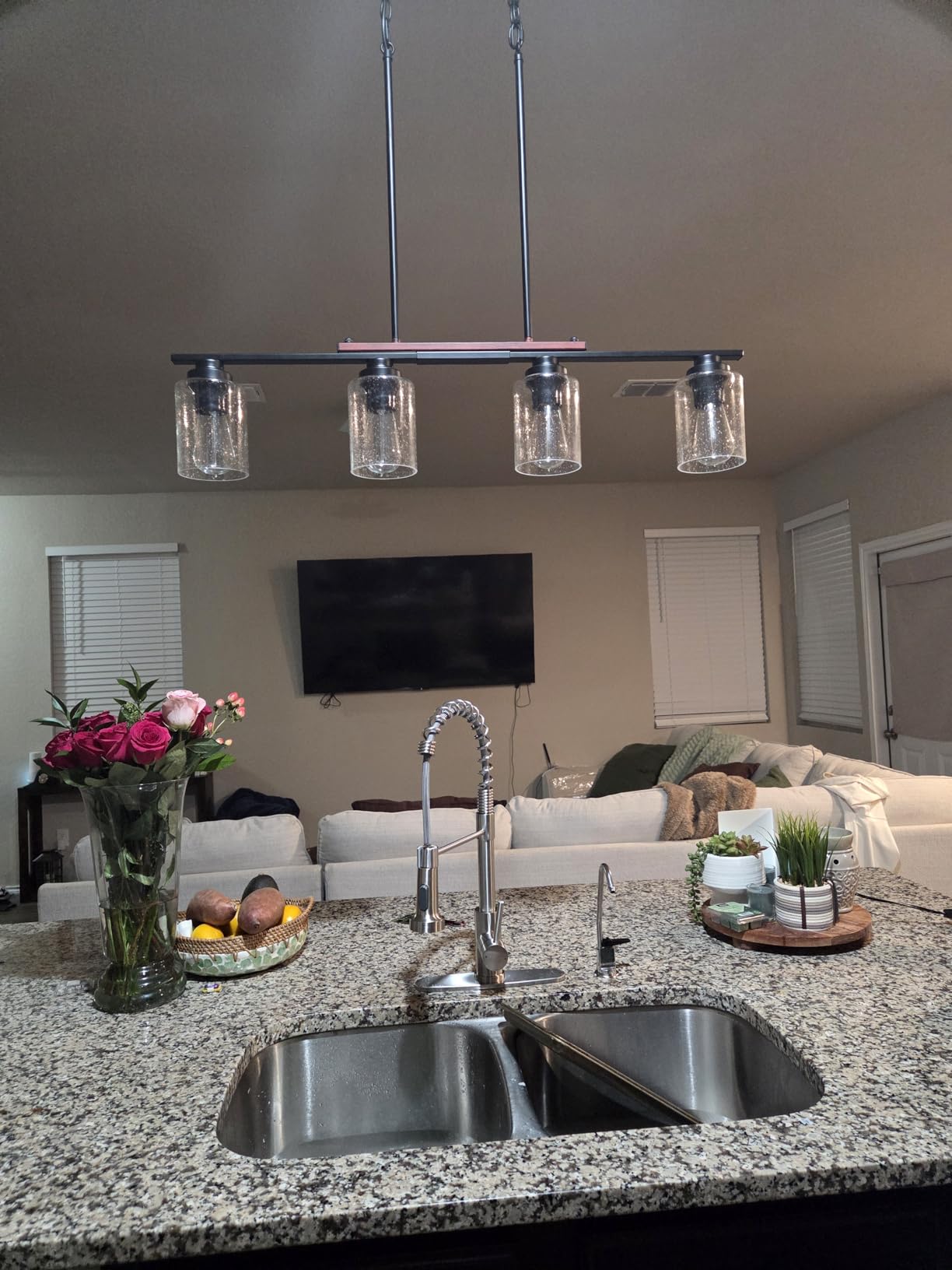 Amico 5-Light Dining Room Light Fixture, Seeded Glass Island Chandelier customer photo 2