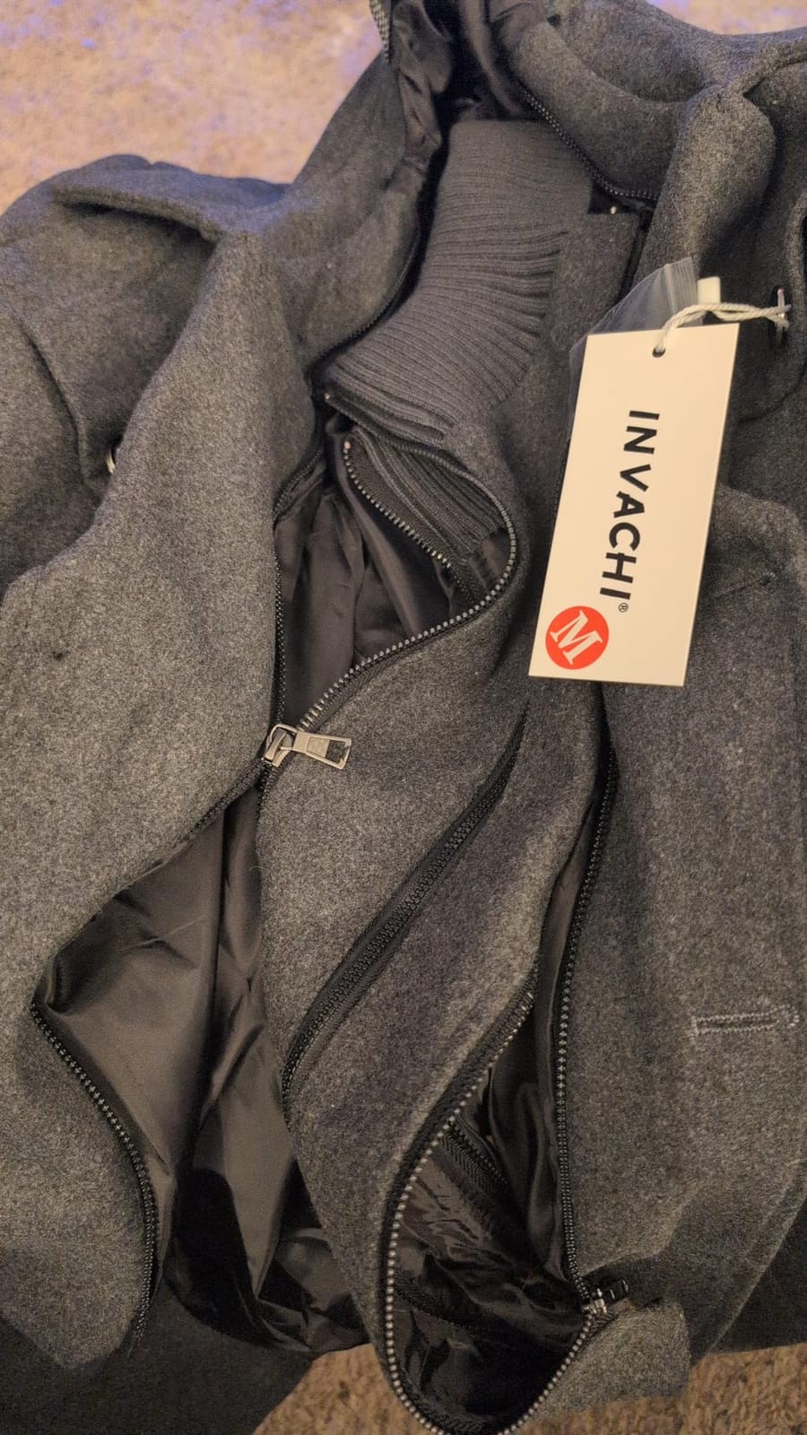 INVACHI Men's Wool Blend Coat Warm Winter Trench Coat with Detachable Soft Scarf Single Breasted Pea Coat customer photo 1