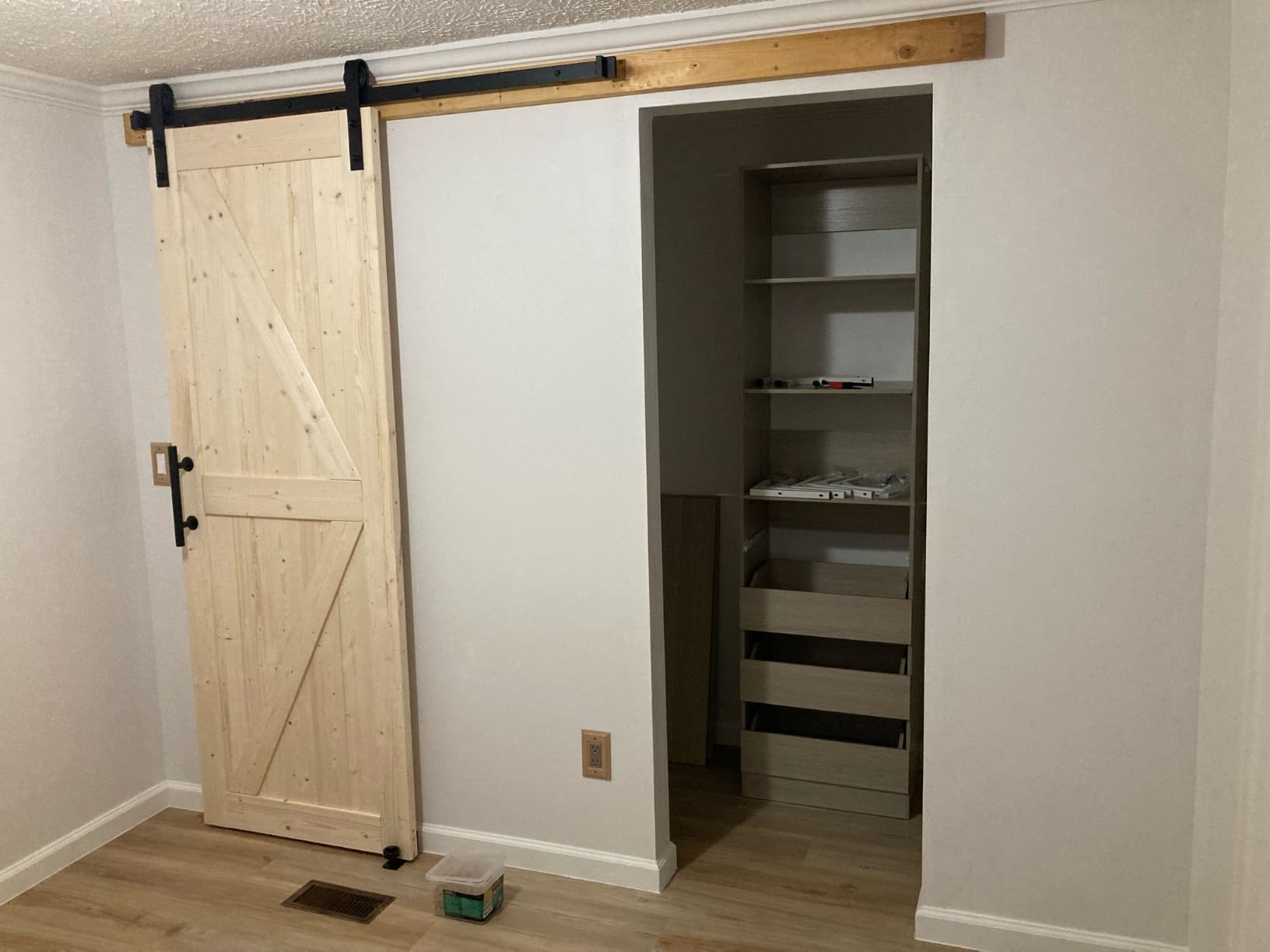 SMARTSTANDARD 36in x 84in Sliding Barn Door with 6.6ft Barn Door Hardware Kit Included, Unfinished Solid Spruce Wood Door, Assembly Required, DIY, Stainable, Natural | Unfinished Solid Spruce Wood Door, Assembly Required, DIY, Stainable, Natural customer photo 1