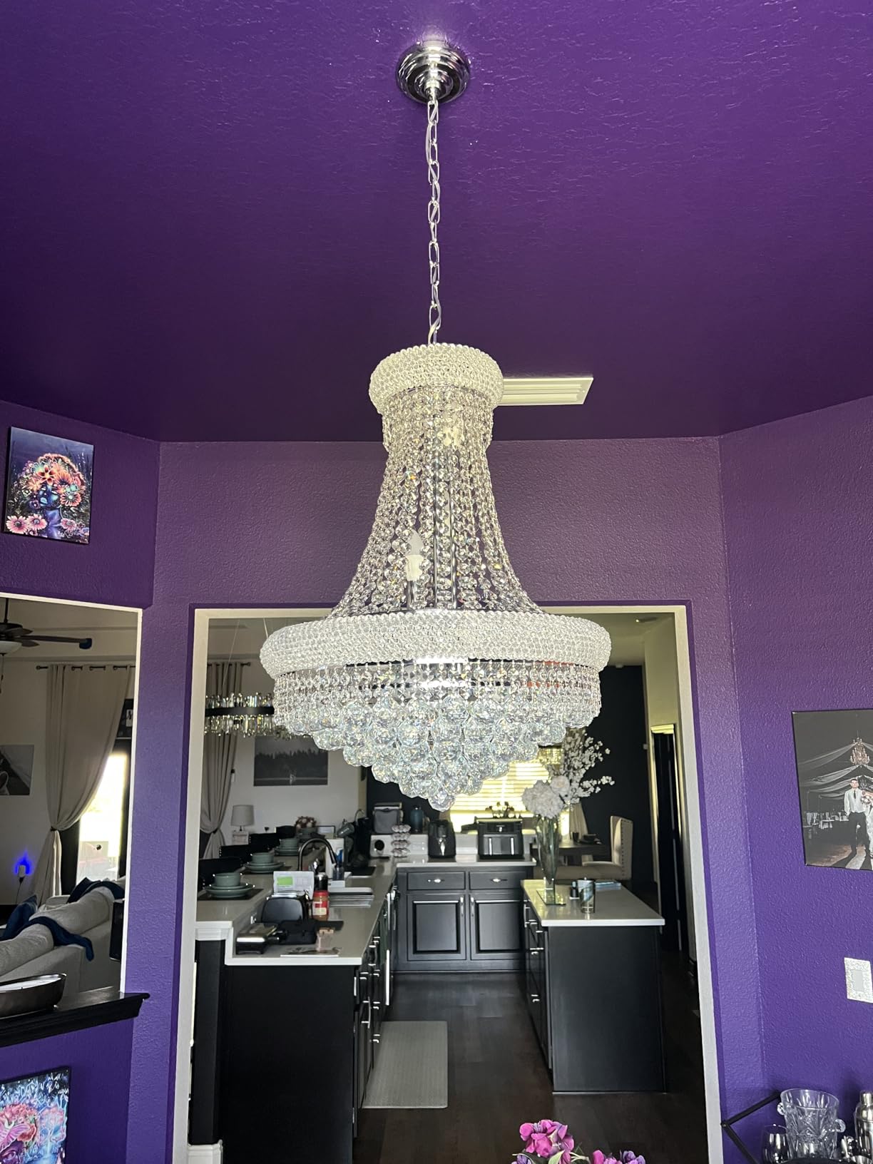 Gold Crystal Chandeliers for Dining Room，12-Lights D22 Inch | Empire Style K9 Crystal Chandeliers for Entryway，Luxury Lighting Fixtures for Living Room Entryway Foyer Adjustable Height customer photo 2