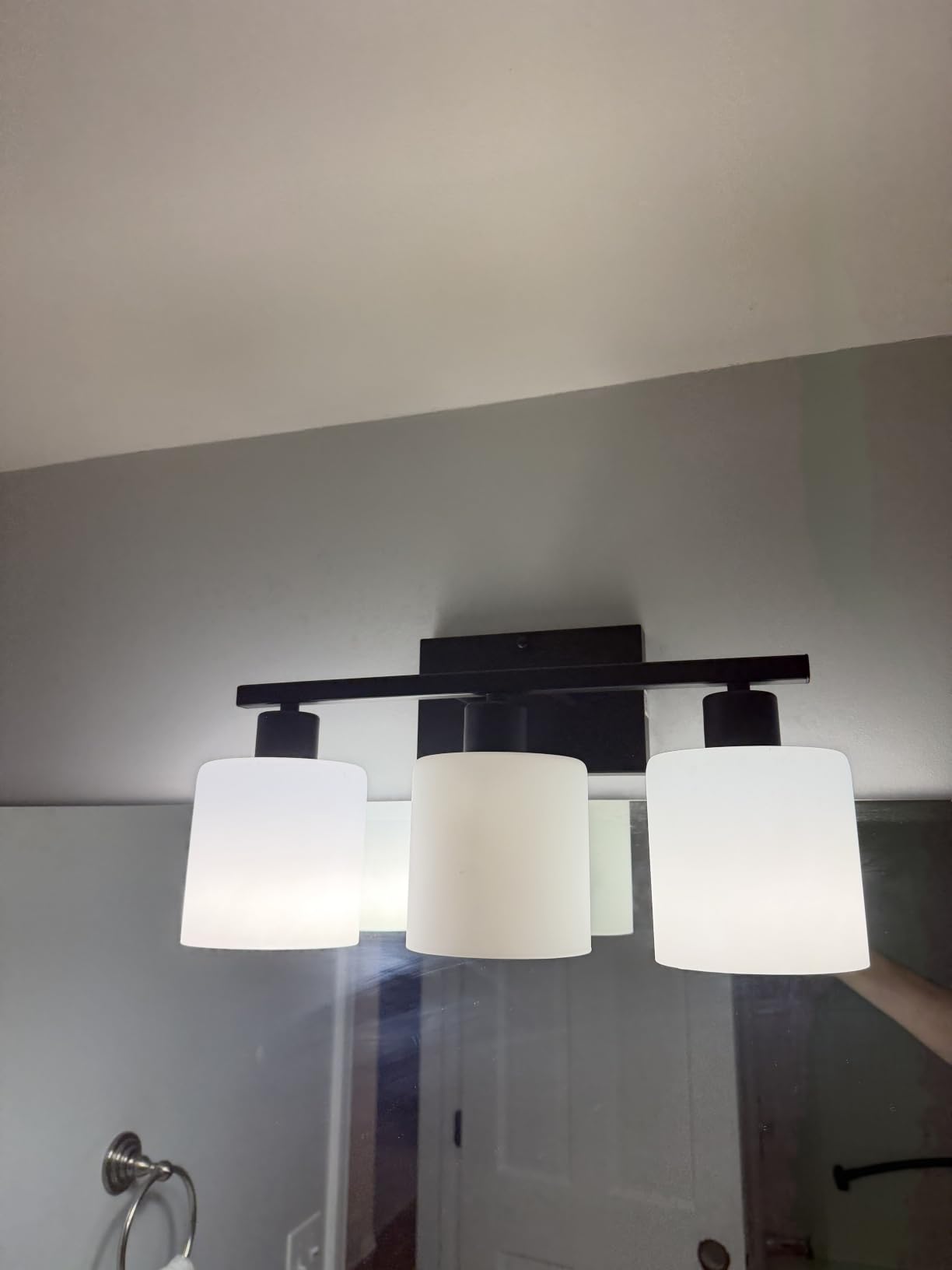 18 Inches Bathroom Light Fixtures Over Mirror Brushed Nickel | Anti-Rust 3-Light Vanity Lights Over Mirror, E26 Standard Socket, Milky White Glass Shades, Bulbs Not Included customer photo 2