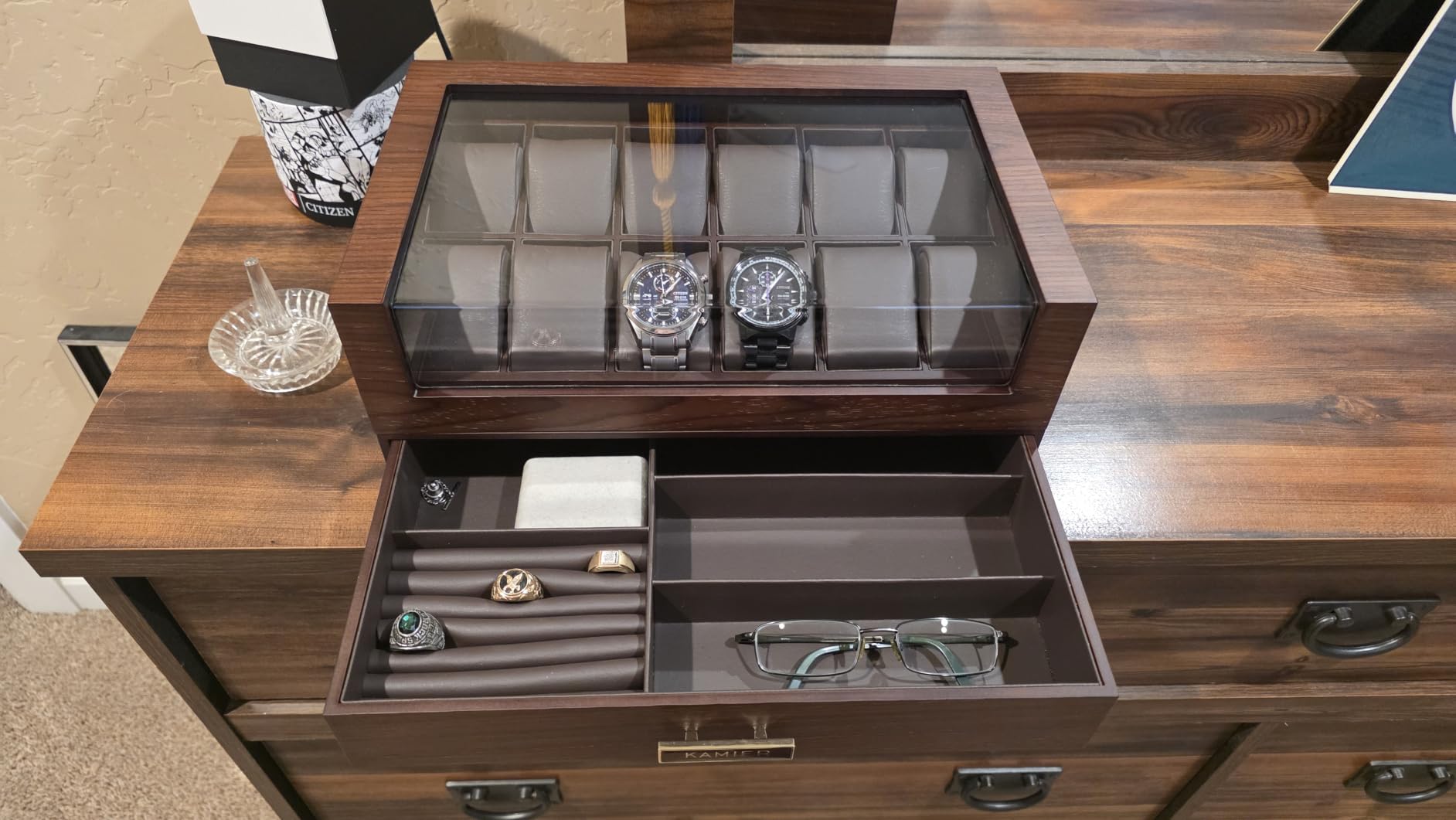 KAMIER High End Watch Box for Men, 12 Slot Wooden Watch Case With Drawer customer photo 2