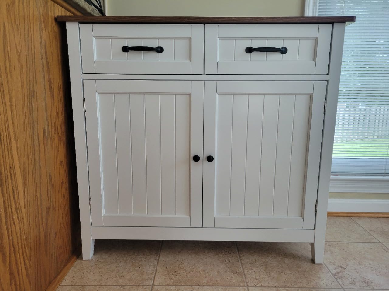 Gizoon Kitchen Sideboard Buffet Cabinet, 32'' H Large Kitchen Storage Island and Adjustable Shelf, Modern Coffee Bar Console Cabinet for Dining Room, Bathroom, Entryway, Retro customer photo 2