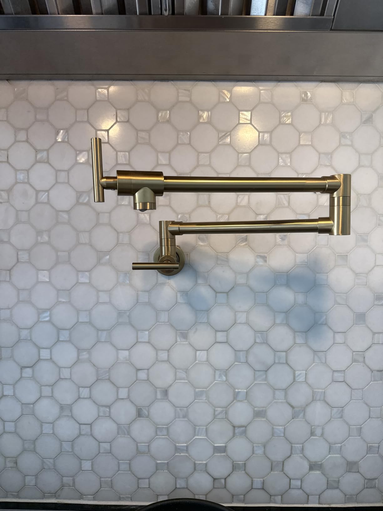GIMILI Pot Filler Brushed Nickel Kitchen Stove Faucet | 26.6 inch Pot Filler Faucet Wall Mount with Double Joint Swing Arm Two Handles NPT customer photo 2