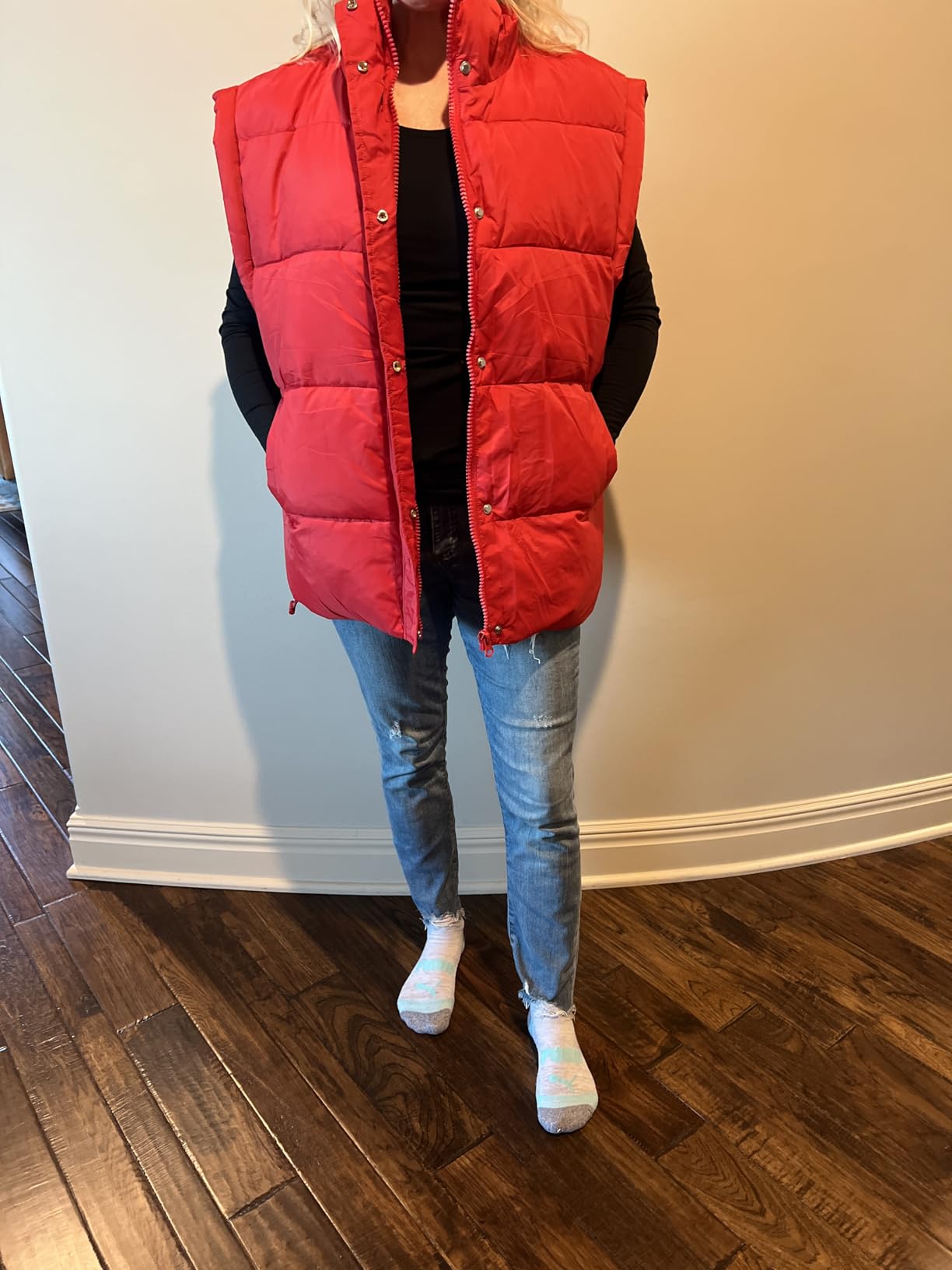 Songling Womens Oversized Puffer Vest Stand Collar Full Zip Sleeveless Bubble Puffer Vest Quilted Padded Warm Coat Outwear customer photo 1