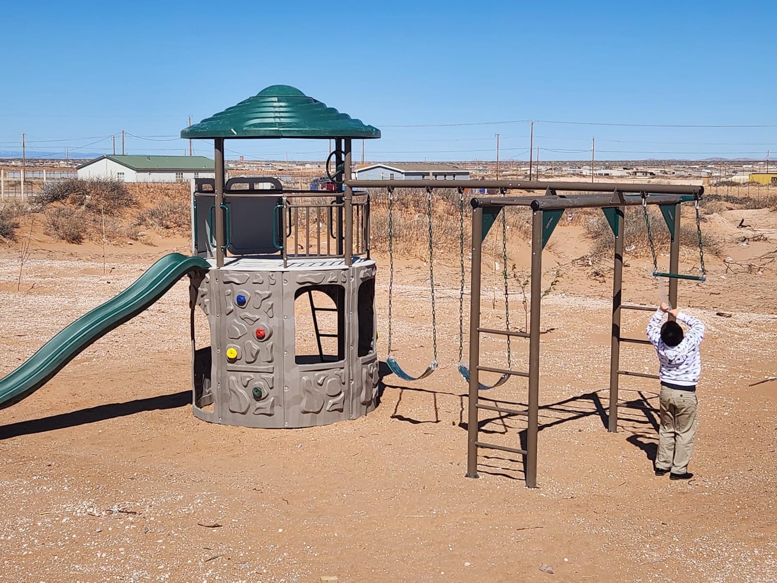 Lifetime Adventure Tower Deluxe Swing Set Playset Lifetime Adventure Tower, Covered Clubhouse, 9 ft Wavy Slide, Monkey Bars, Climbing Wall, Fireman’s Pole, Belt Swings & Trapeze customer photo 1