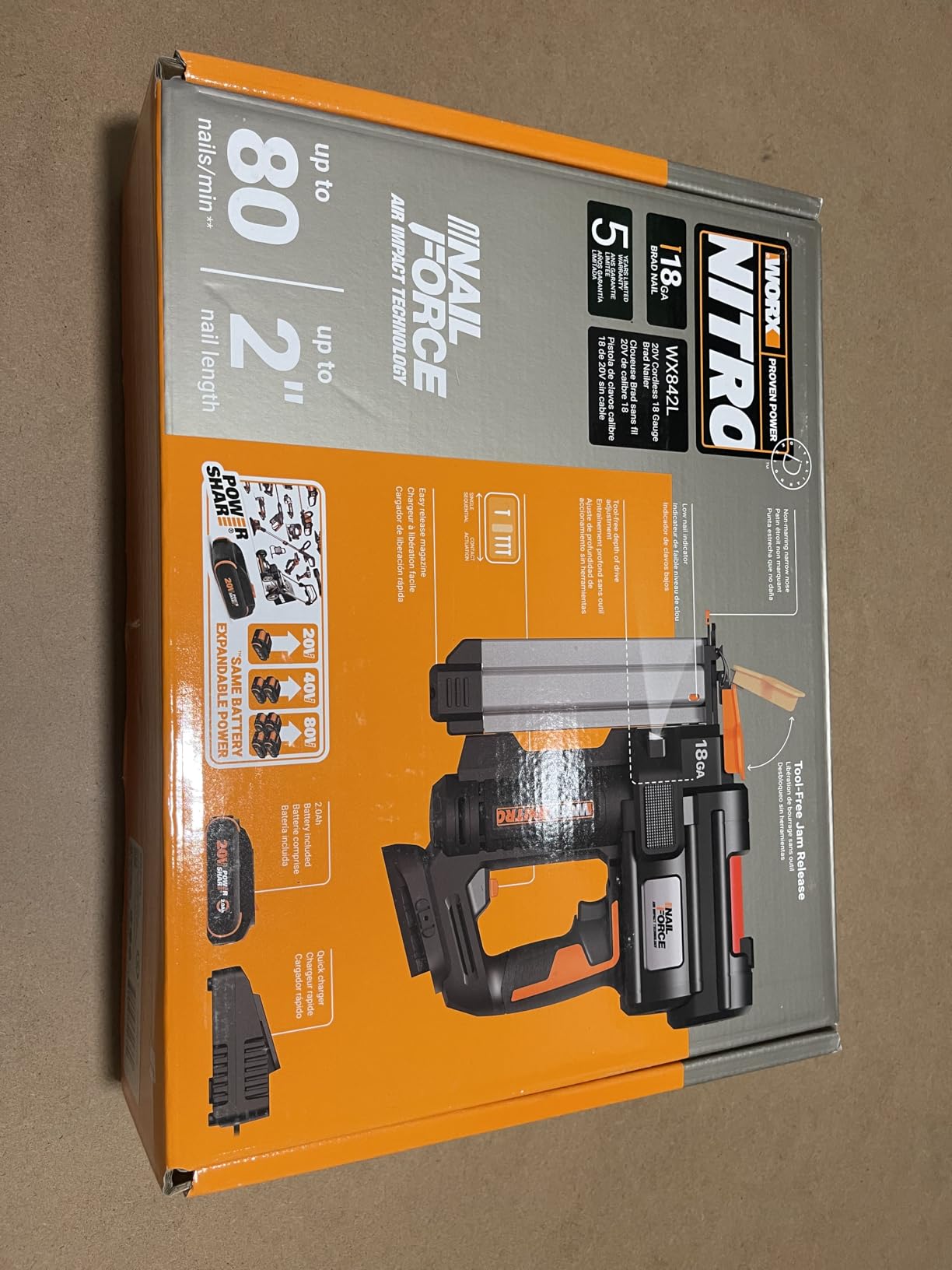 WORX Cordless Brad Nailer, 20V 18GA Nail Gun, WX842L customer photo 2