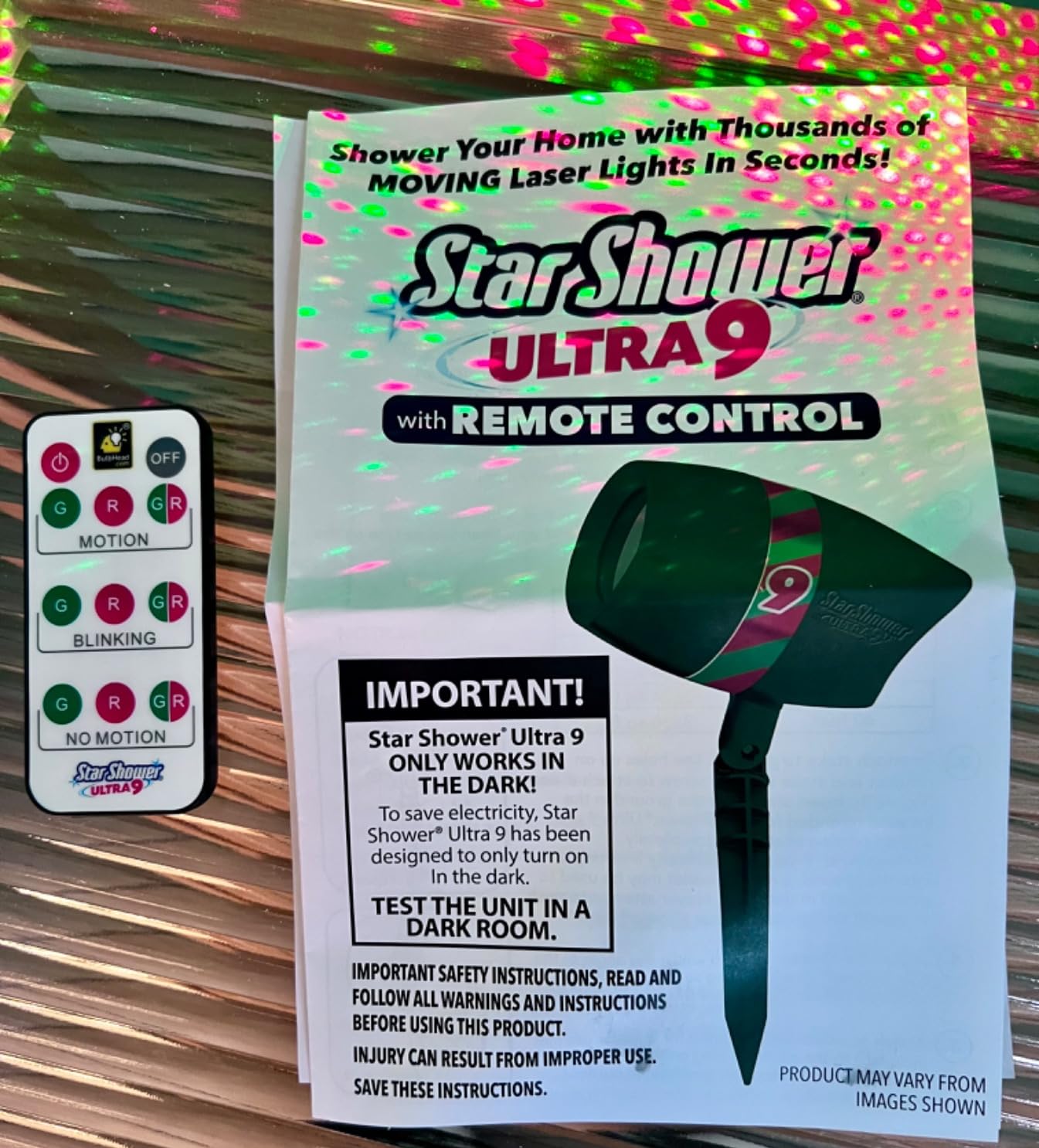 Star Shower Ultra 9 Outdoor Laser Light Show with Remote, AS SEEN ON TV, New 9 Unique Patterns, Showers Home w/Thousands of Lights, 3 Color Combinations, Motion or Still, Up to 3200 Sq Ft customer photo 1