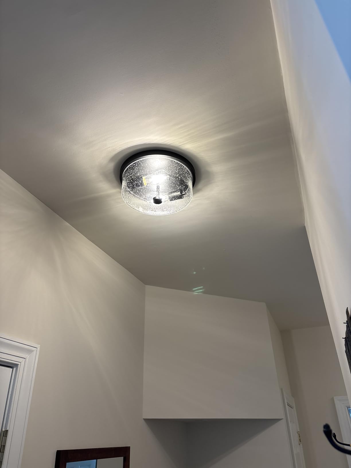 Black Flush Mount Ceiling Light Fixtures, 2-Light Ceiling Mount for Farmhouse with Seeded Glass Lampshade, Industrial Flush Mount Light Fixture Farmhouse for Hallway, Kitchen, Entryway and Foyer customer photo 2