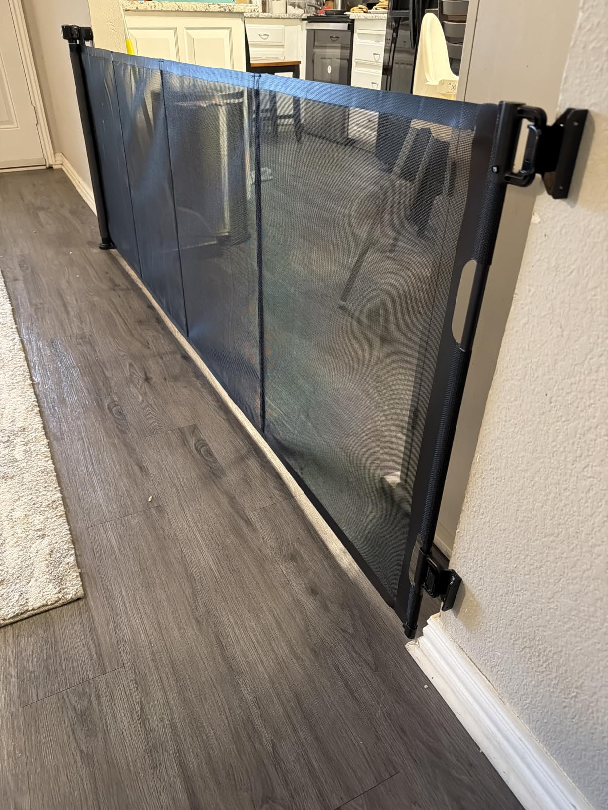 Reinforced bottom 90 Inch Extra Wide Baby Gate for Large Openings Retractable Baby Gates Extra Wide Upgraded Spring Retractable Dog Gate for Doorways Extra Wide Adjustable Bracket Retractable Pet Gate customer photo 1