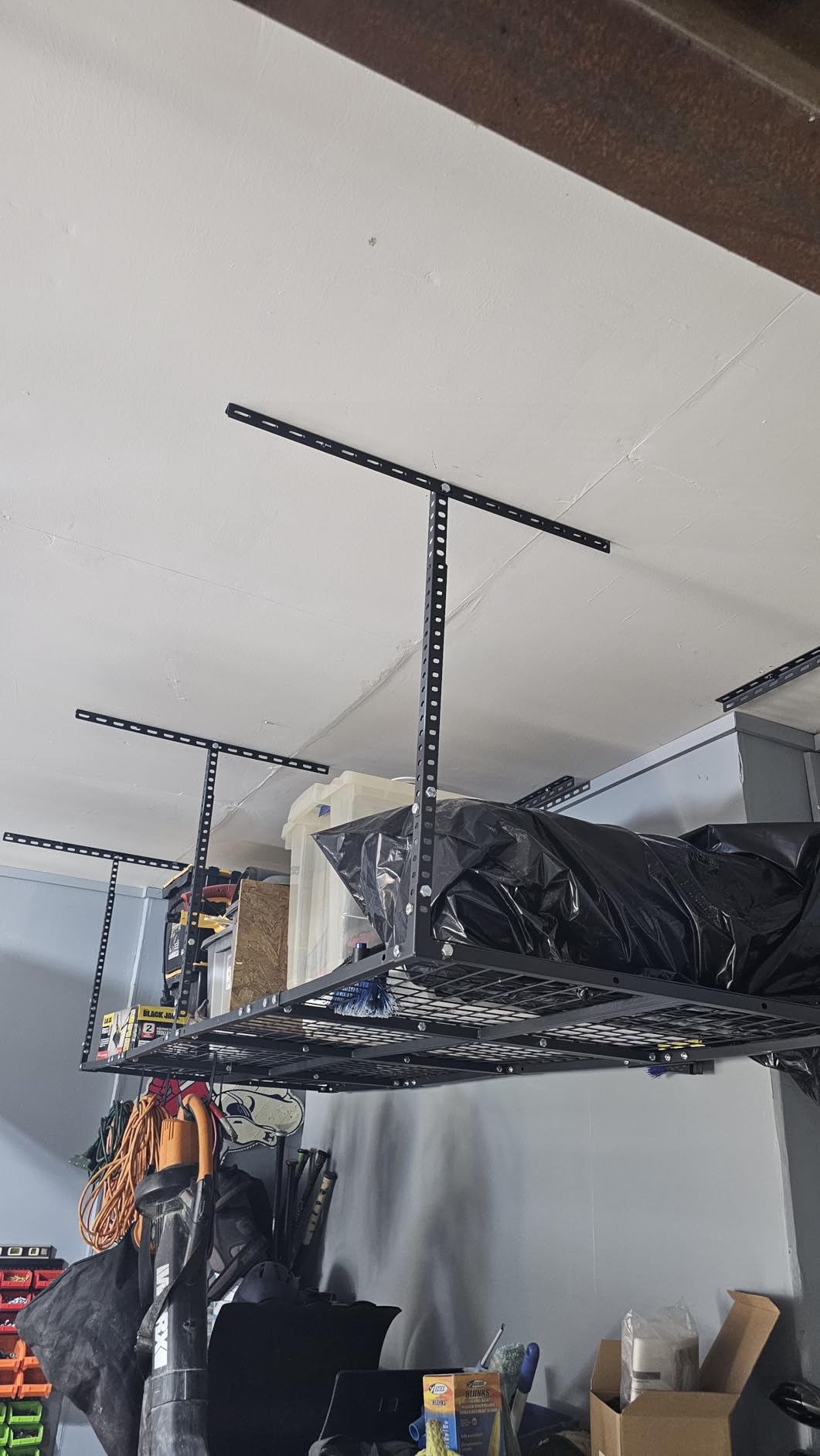 Soywey 3 x 8FT Overhead Garage Storage Rack, Adjustable Ceiling Storage Racks, Garage Shelving Heavy Duty Storage Organizer System,Load 600LBS Weight(Black) customer photo 2