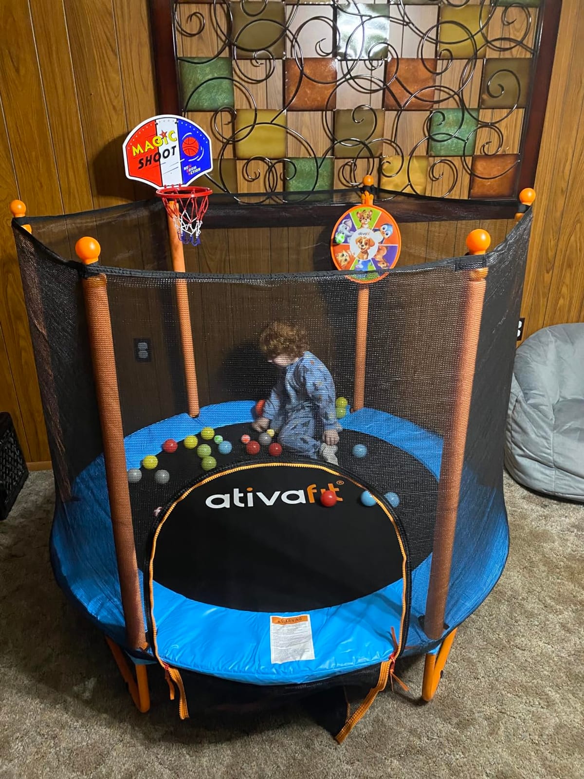 Ativafit 60'' Rebounder Trampoline Indoor Outdoor for Kids Ages 1-8, 5 FT Recreational Toddler Trampoline with Safety Enclosure Net Gifts with Basketball Hoop Dartboard Ocean Bal customer photo 1