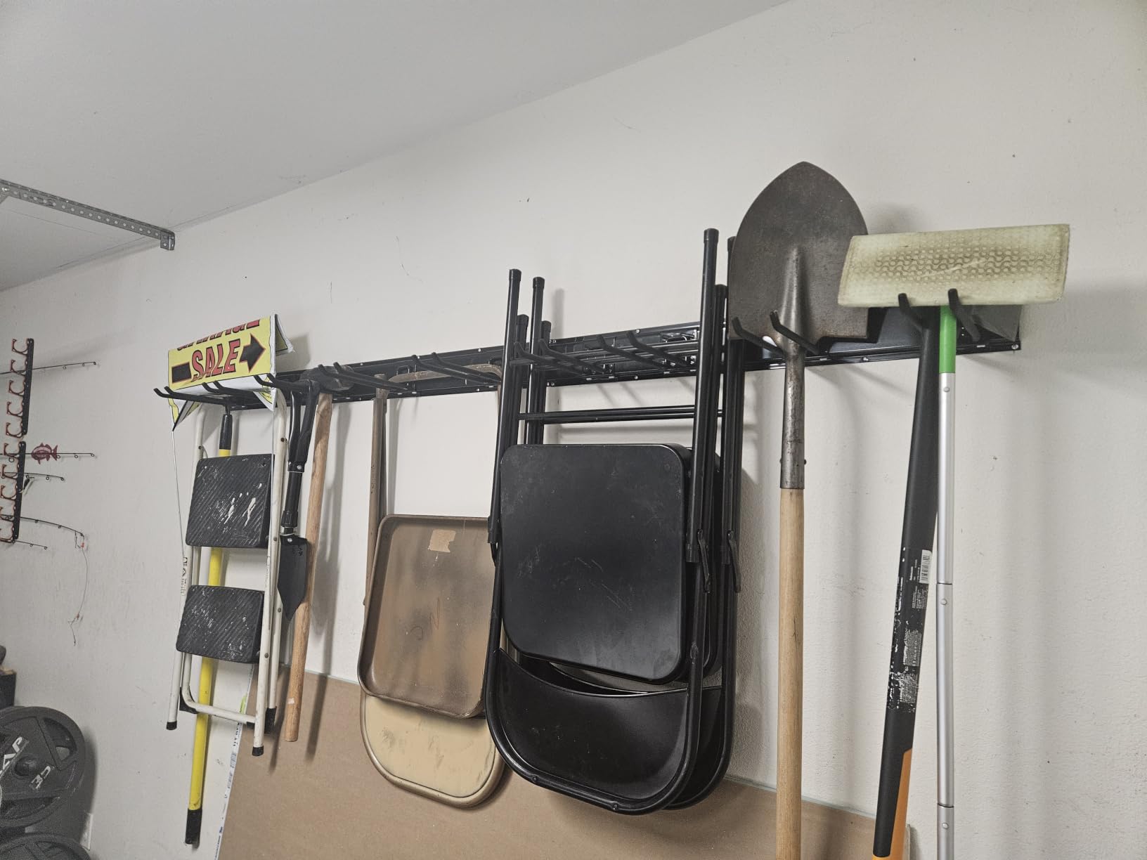 TIDYME Garage Tool Organizer Wall Mount - 48 inches - Sturdy Storage Rack with Adjustable Hooks, Anti-Rust - Easy Installation, 300lbs Capacity - Garden Tool Organizer (03 Racks & 06 Hooks) | 300 lbs, anti-rust carbon steel, garden tool organizer & storage rack for garage organization, shovels, rakes & tools customer photo 2