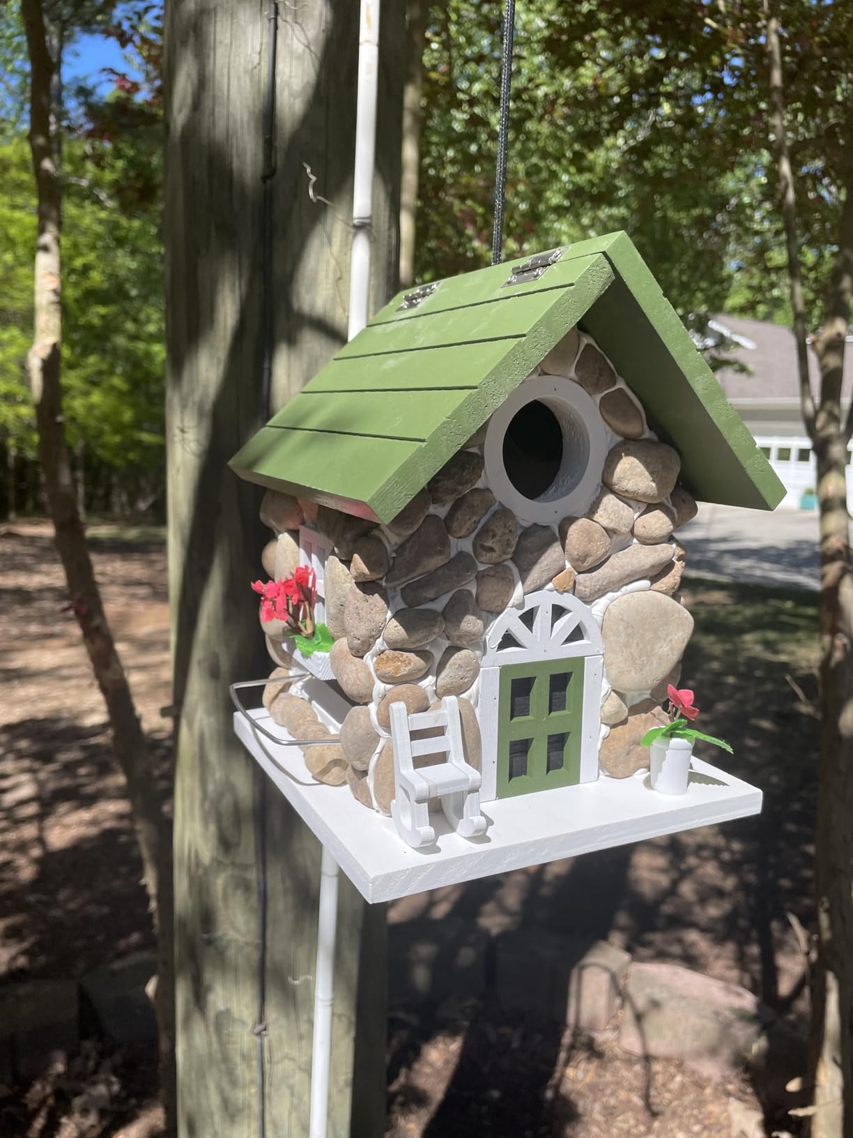 Masterpiece Bluebird House for Outside Clearance,Hanging Bird House for Outdoor, Stone Villa, River Pebbles Birdhouse for Outside, Garden Statue Solid Wood Longtime Lasting, Post Pole Mountable customer photo 1