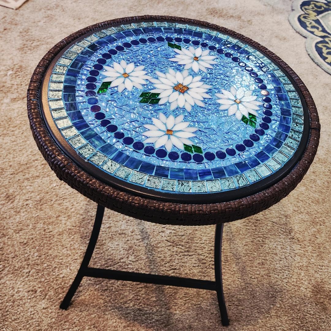 Yoption 100 Pieces Petal Mosaic Tiles, Hand-Cut Stained Glass Flower Leaves Tiles for Art Craft and Home Decorations (Turquoise) customer photo 2