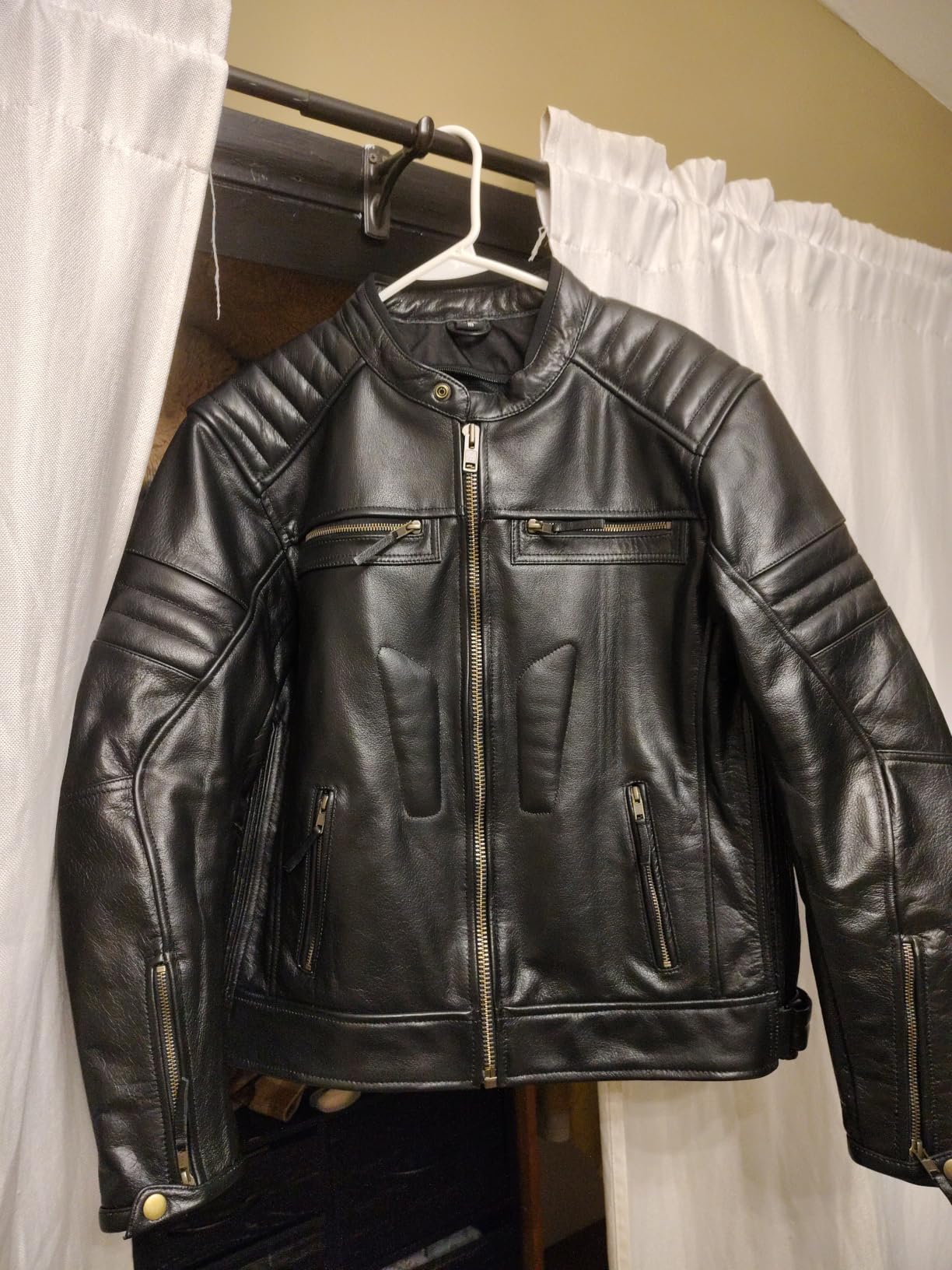 Men’s Leather Motorcycle Jacket, Distressed Biker Riding Jacket with Armor Pockets, Removable Liner customer photo 2