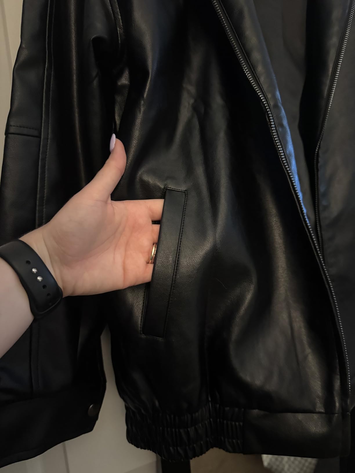 Trendy Queen Womens Oversized Leather Jacket Moto Bomber Coat Fall&Winter customer photo 2