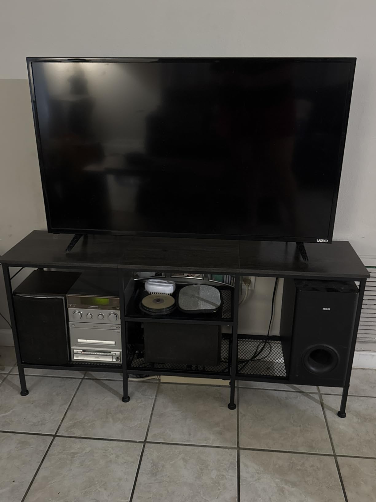 Furologee TV Stand, Entertainment Center with Open Shelves, Rustic Brown customer photo 1